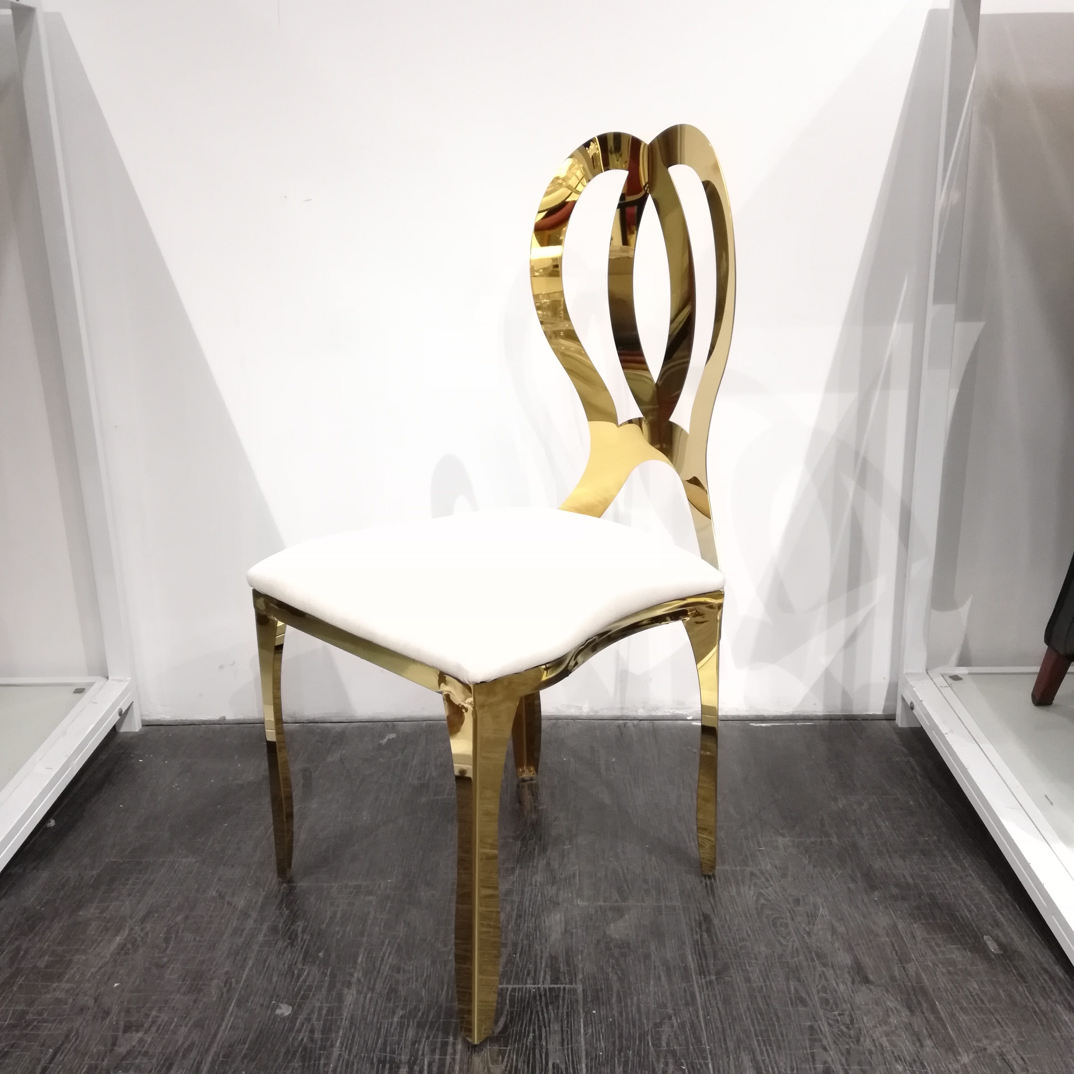 Gold Ribbon-Shape Back Dining Chair - White Upholstered Luxury Accent Chair