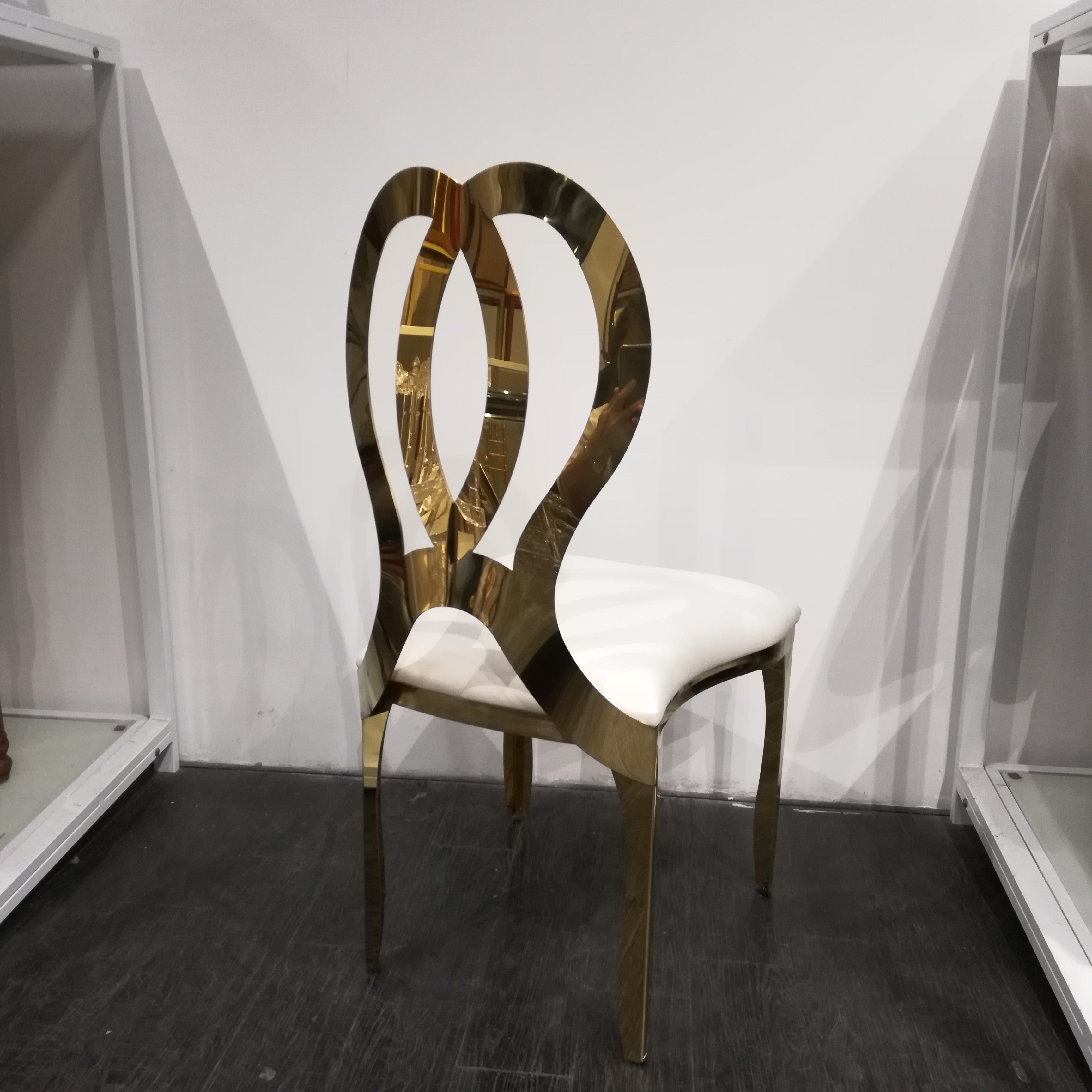 Gold Ribbon-Shape Back Dining Chair - White Upholstered Luxury Accent Chair