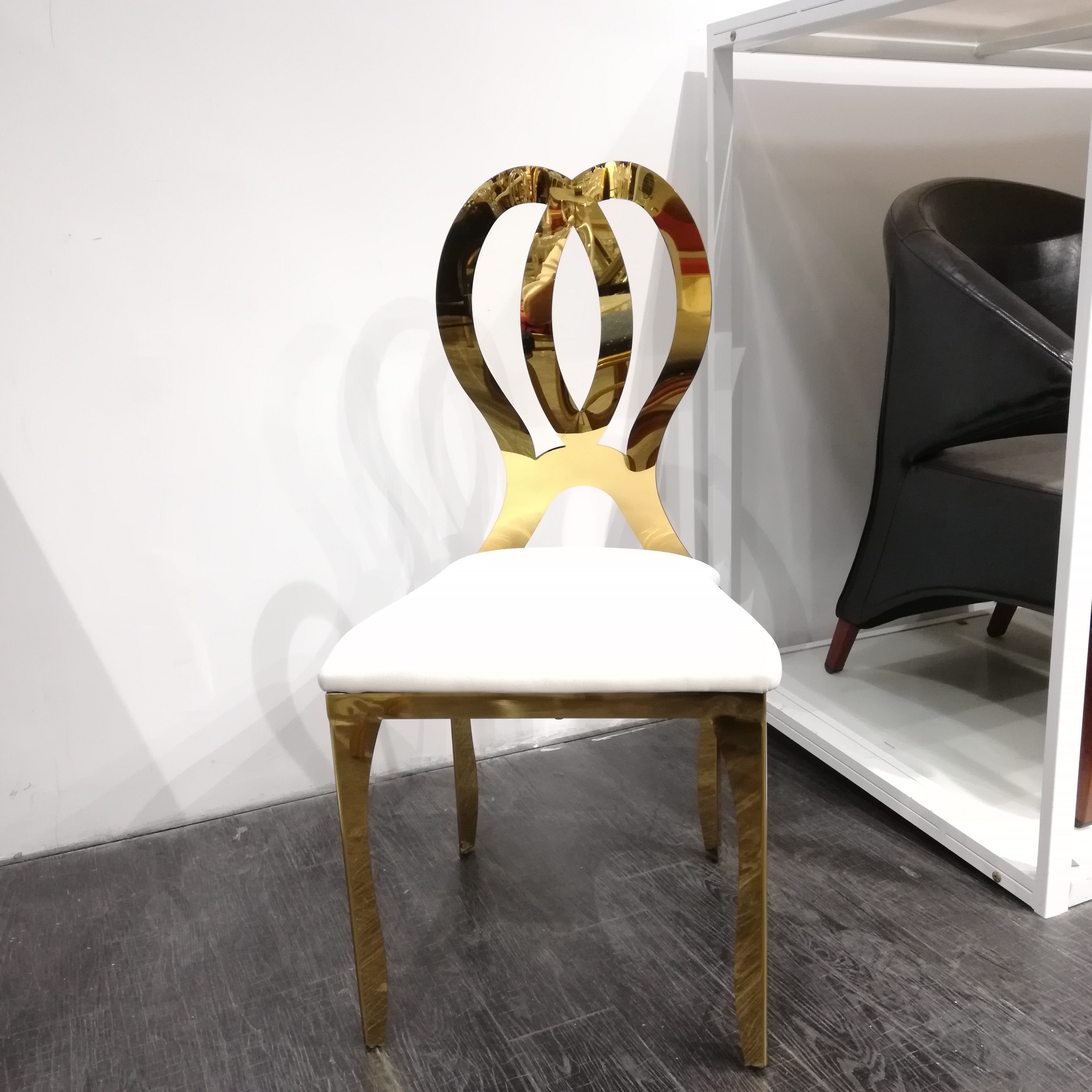 Gold Ribbon-Shape Back Dining Chair - White Upholstered Luxury Accent Chair