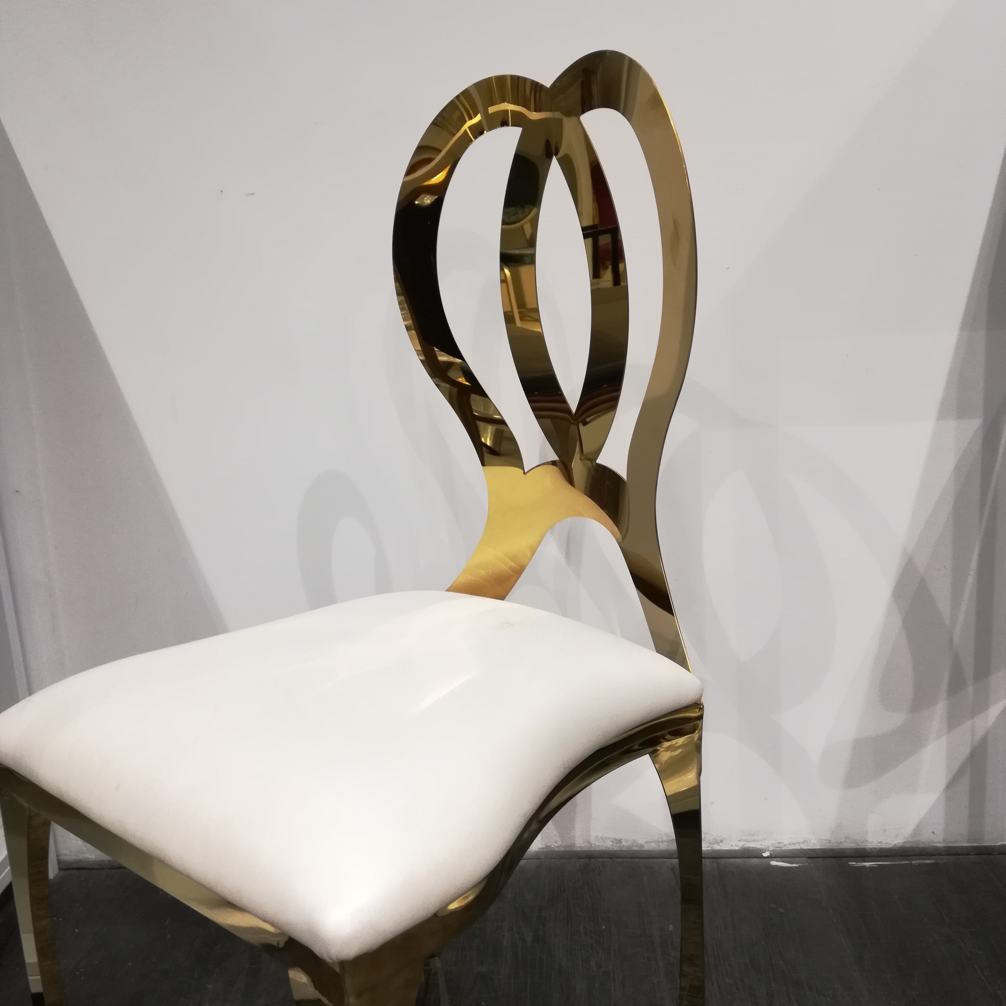 Gold Ribbon-Shape Back Dining Chair - White Upholstered Luxury Accent Chair