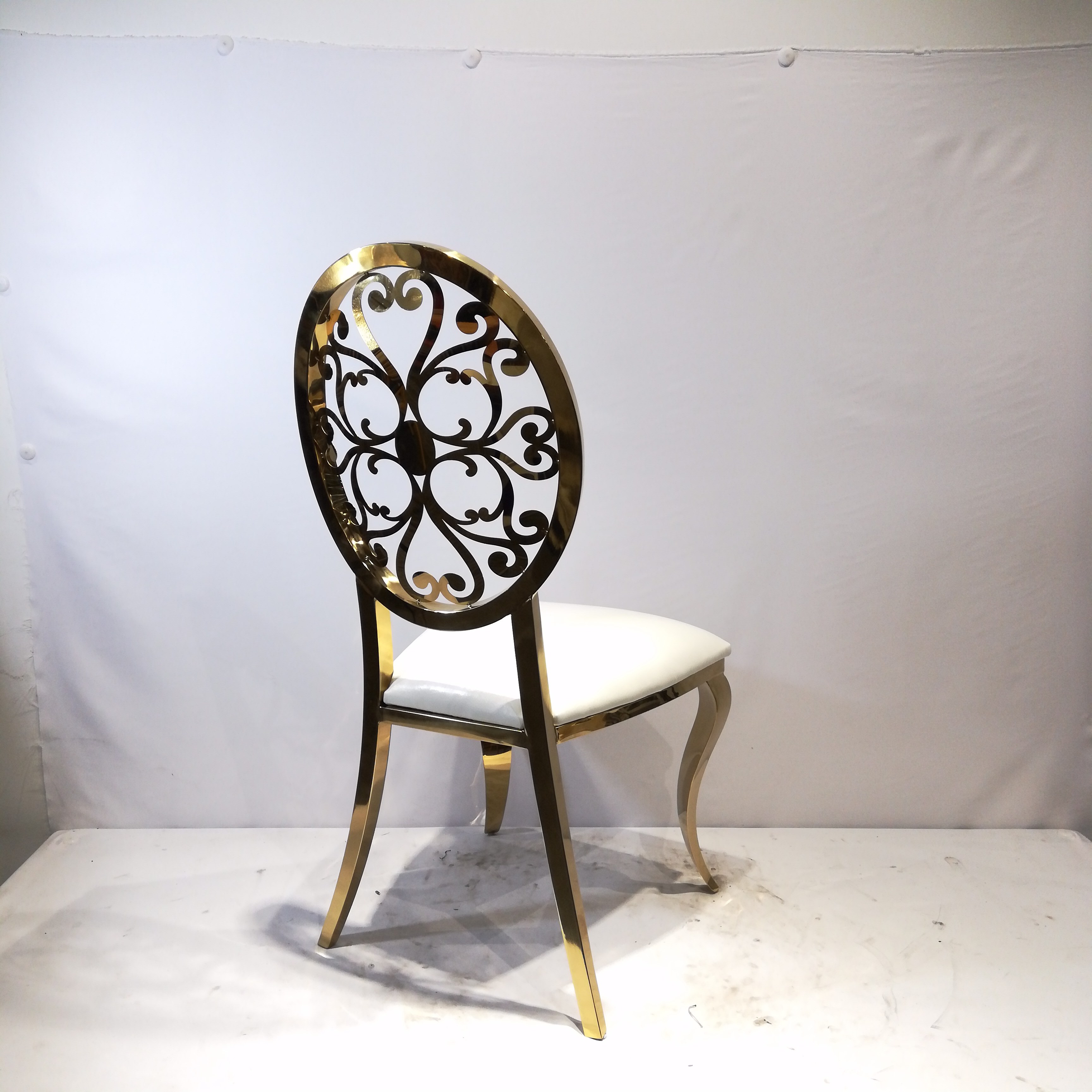 Gold Ornate Medallion Back Dining Chair - White Upholstered Luxury Accent Chair