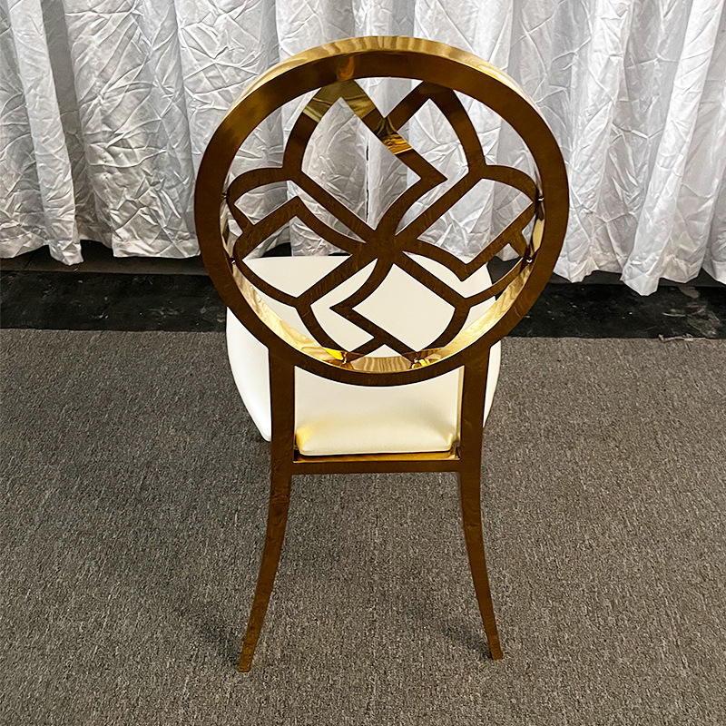 Gold Geometric Pattern Back Dining Chair - Cream Upholstered Luxury Accent Chair