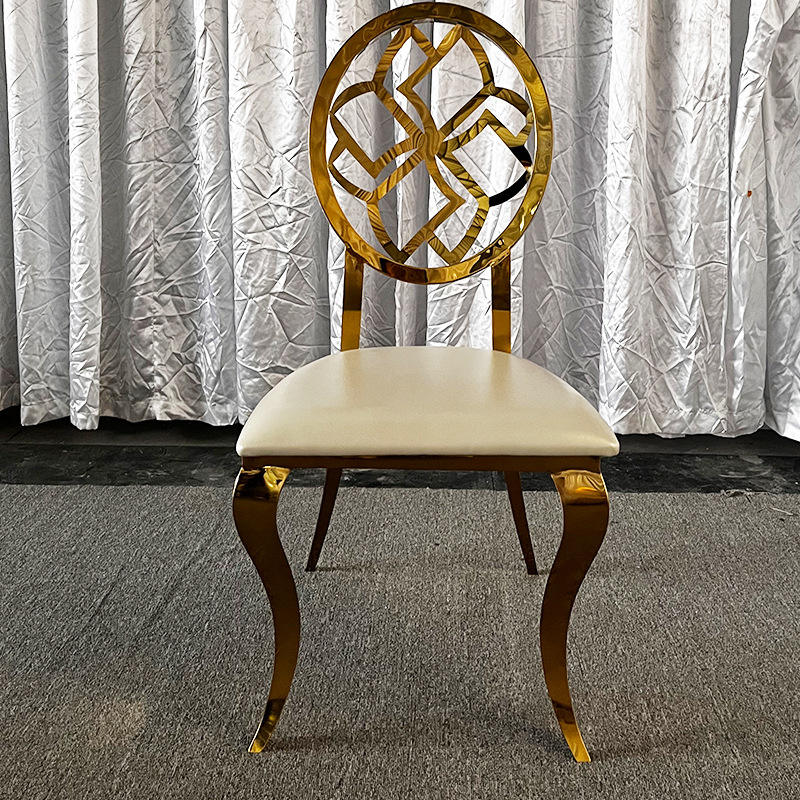 Gold Geometric Pattern Back Dining Chair - Cream Upholstered Luxury Accent Chair