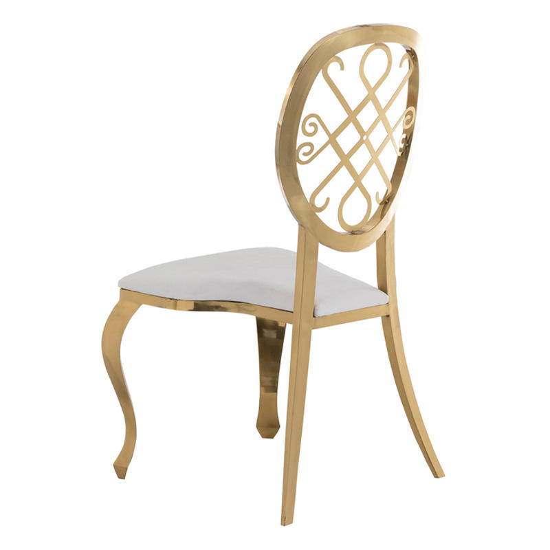 Gold Intertwined Scroll Back Dining Chair - White Upholstered Luxury Accent Chair