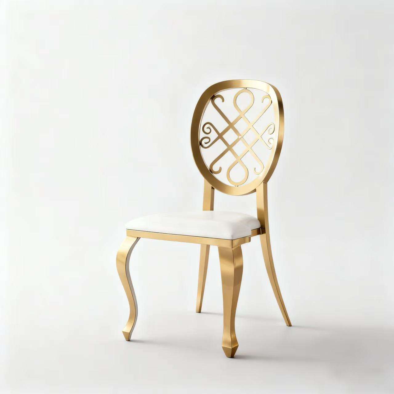 Gold Intertwined Scroll Back Dining Chair - White Upholstered Luxury Accent Chair