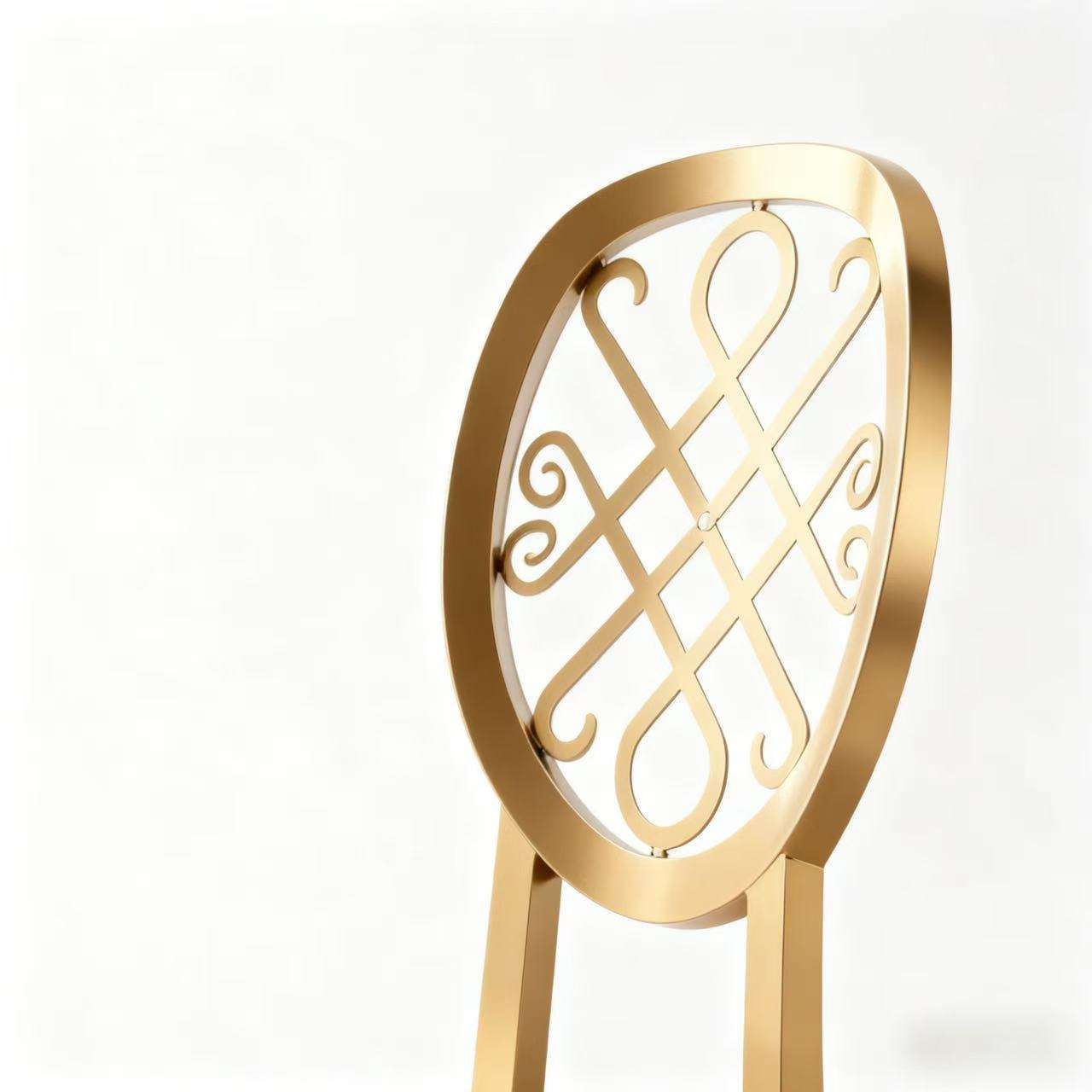 Gold Intertwined Scroll Back Dining Chair - White Upholstered Luxury Accent Chair