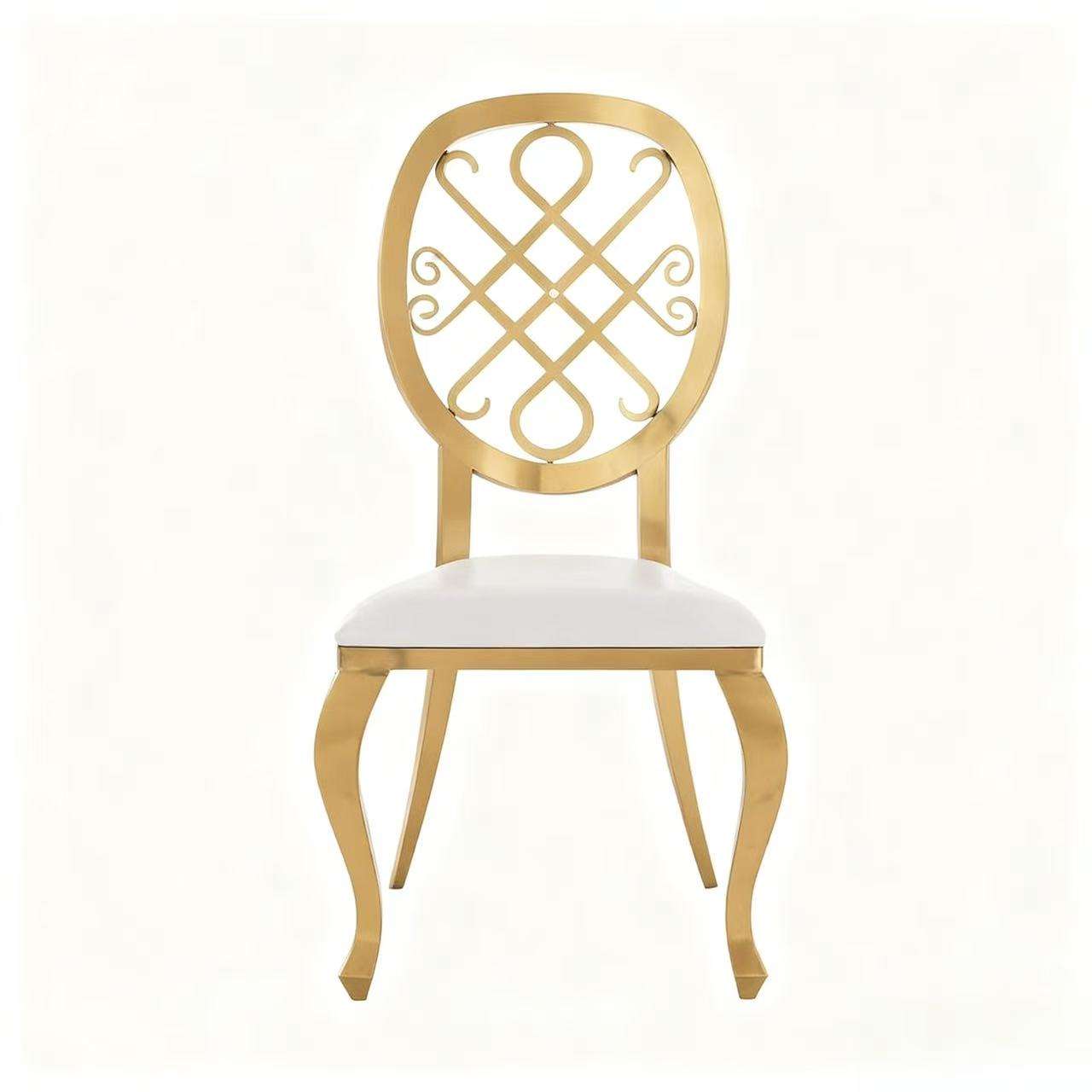 Gold Intertwined Scroll Back Dining Chair - White Upholstered Luxury Accent Chair