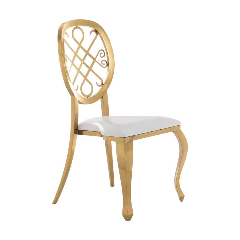 Gold Intertwined Scroll Back Dining Chair - White Upholstered Luxury Accent Chair