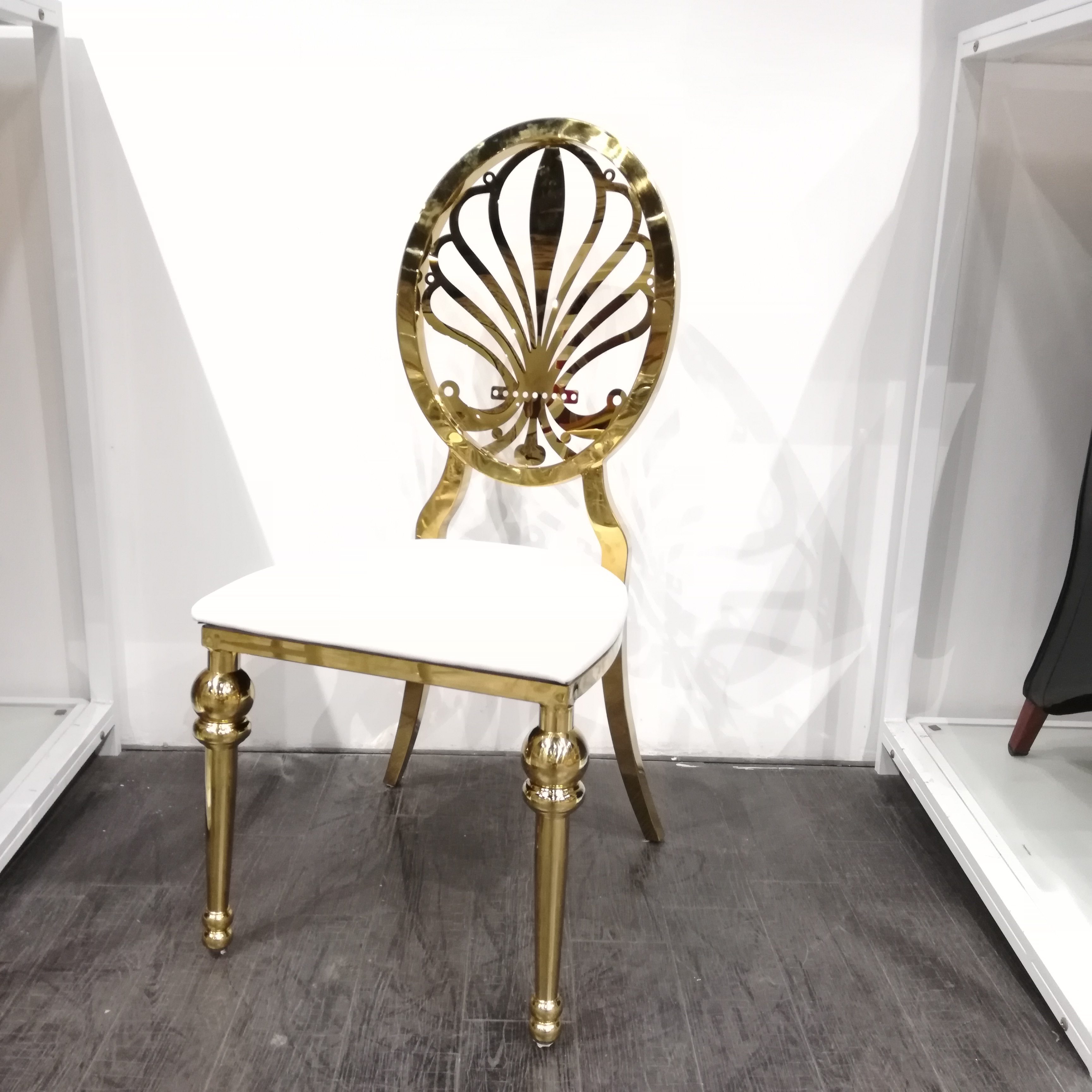 Gold Shell-Pattern Cutout Back Dining Chair - White Upholstered Luxury Accent Chair