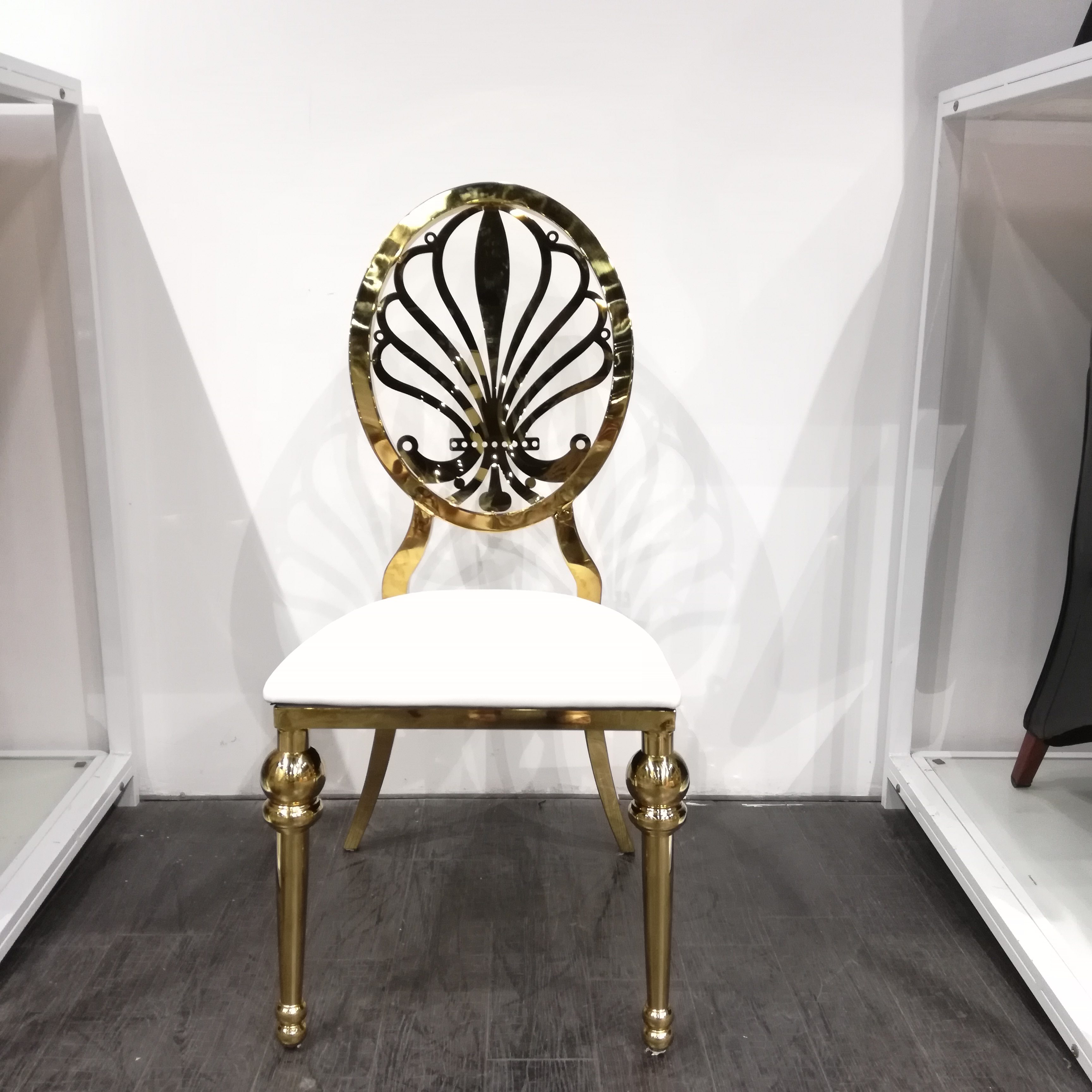 Gold Shell-Pattern Cutout Back Dining Chair - White Upholstered Luxury Accent Chair