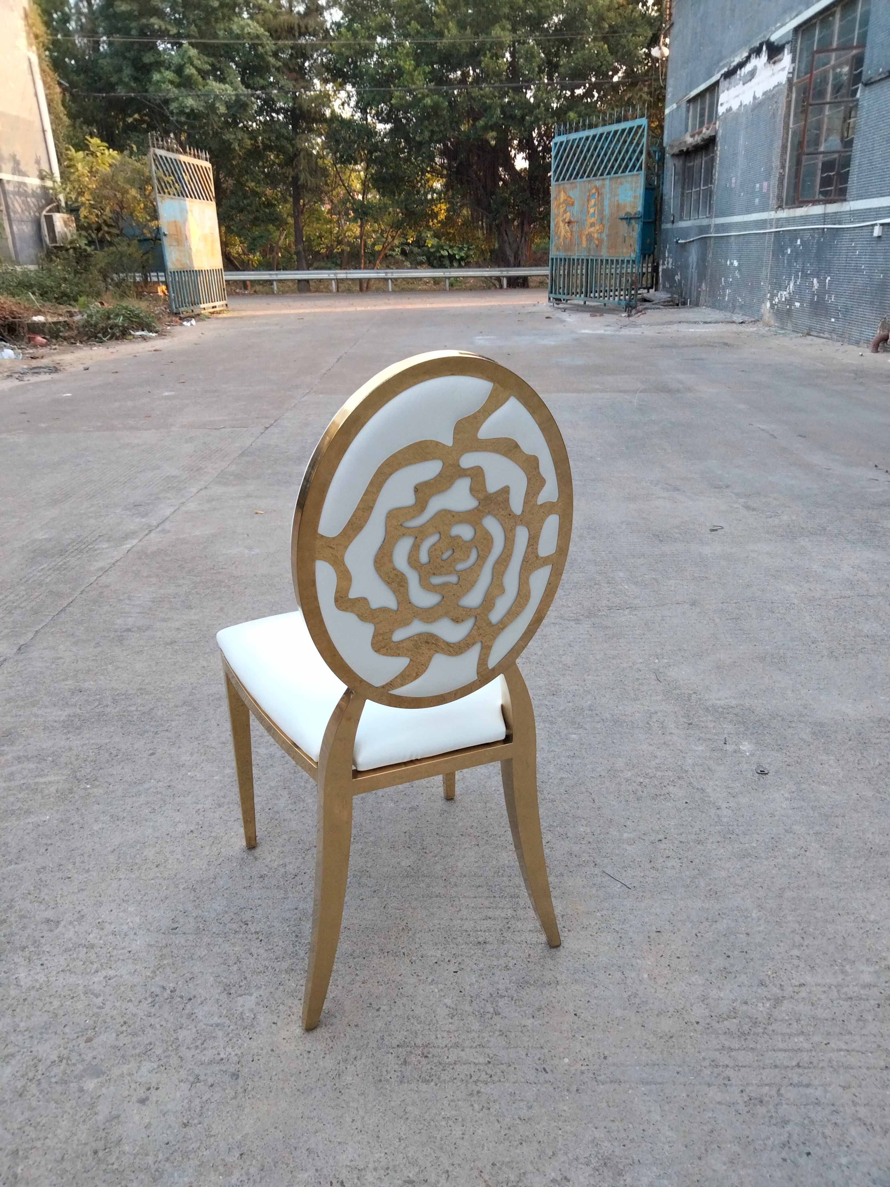Gold Rose-Pattern Cutout Back Dining Chair - White Upholstered Luxury Accent Chair