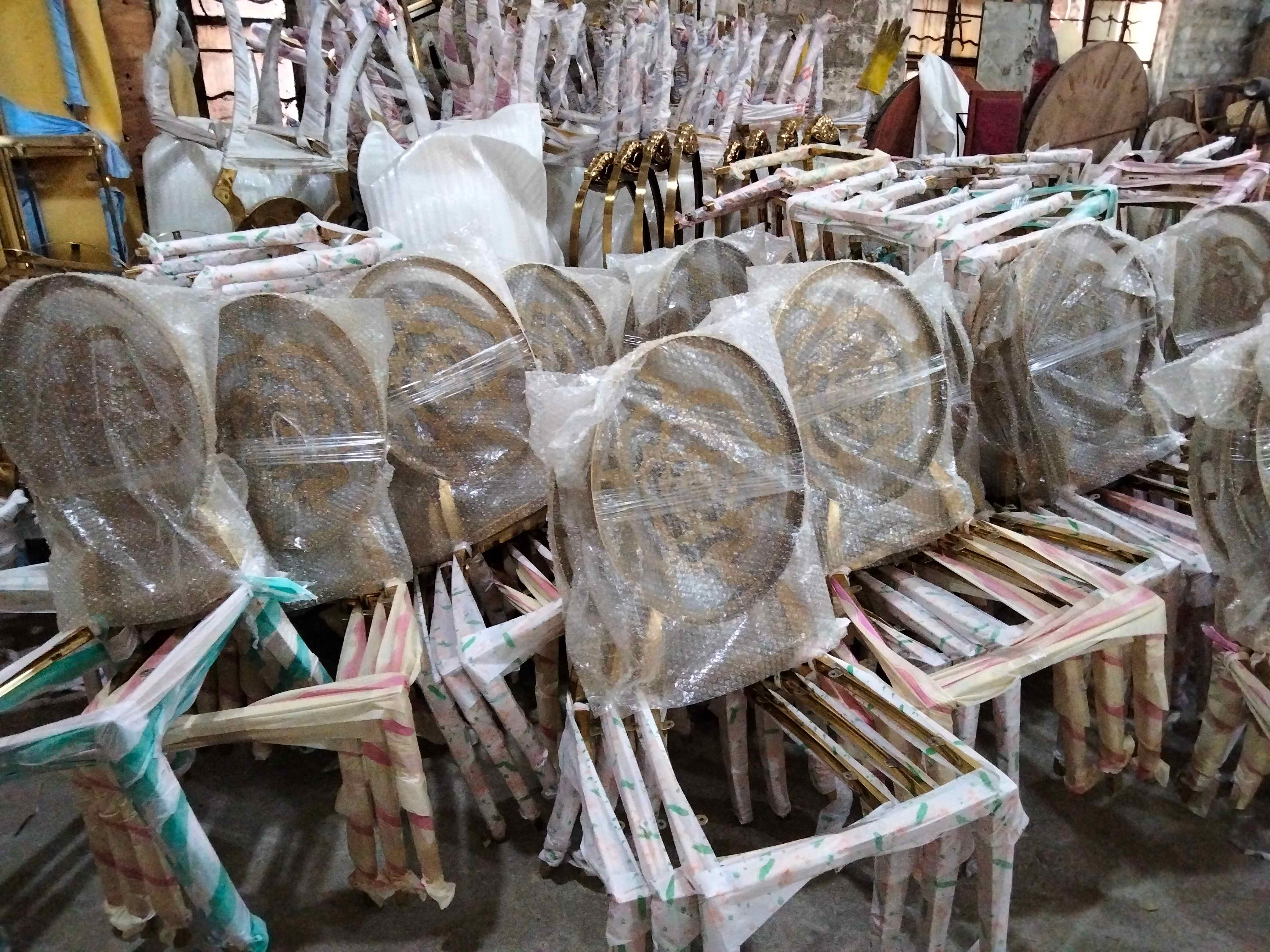 Gold Rose-Pattern Cutout Back Dining Chair - White Upholstered Luxury Accent Chair