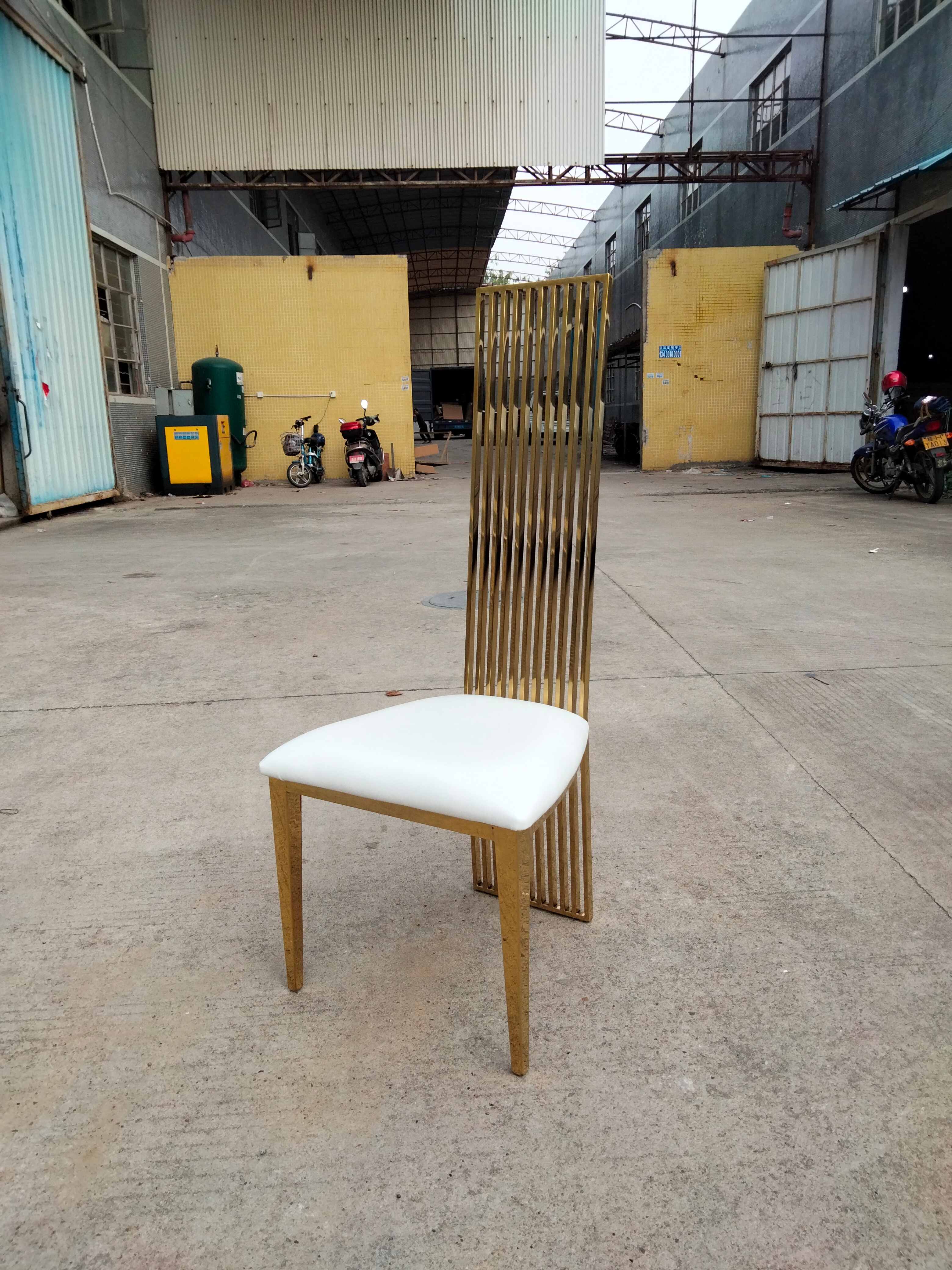 Gold Vertical Slat High-Back Dining Chair - White Upholstered Modern Luxury Accent Chair