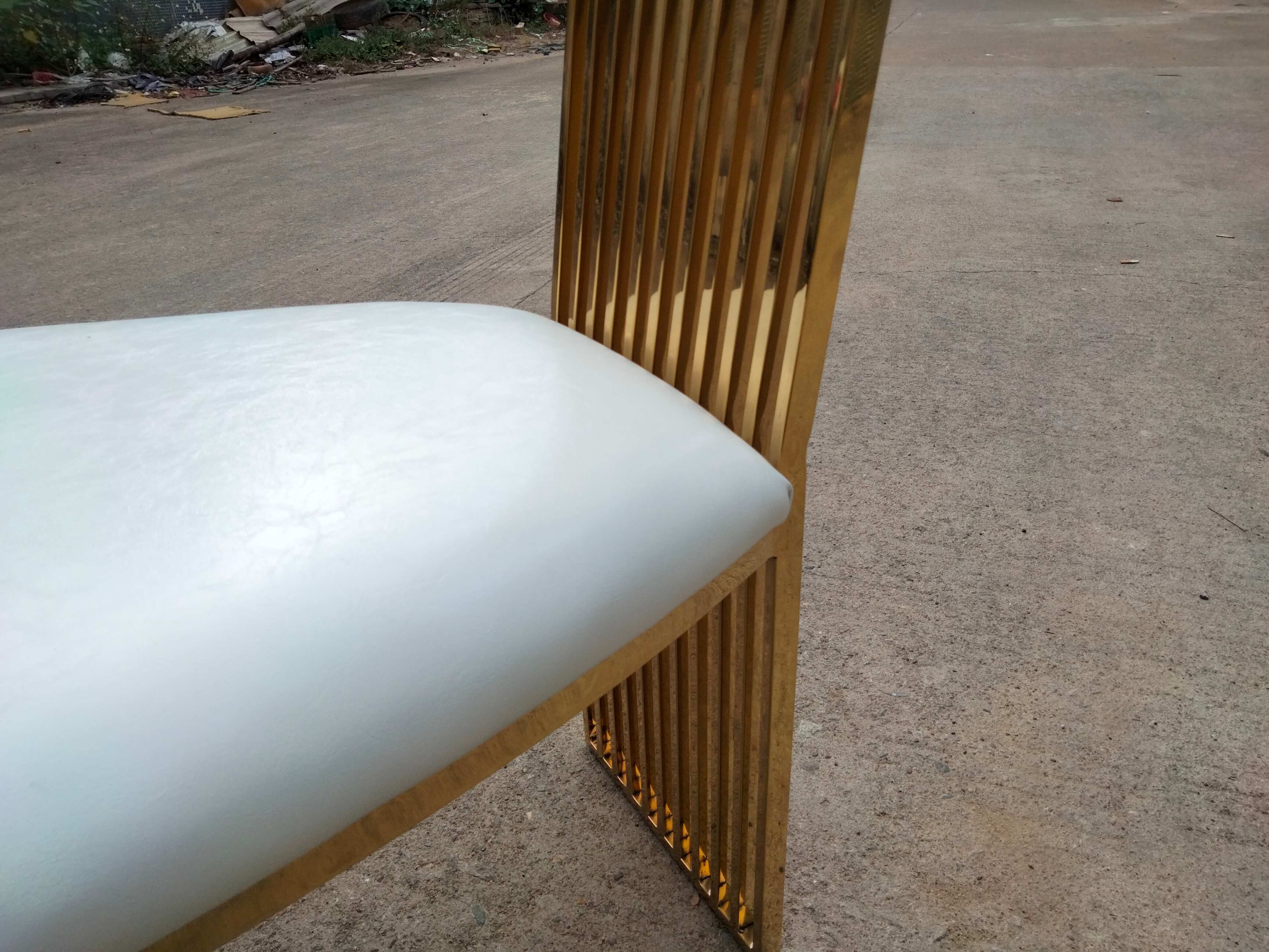 Gold & White Paneled High-Back Dining Chair - Upholstered Modern Luxury Accent Chair