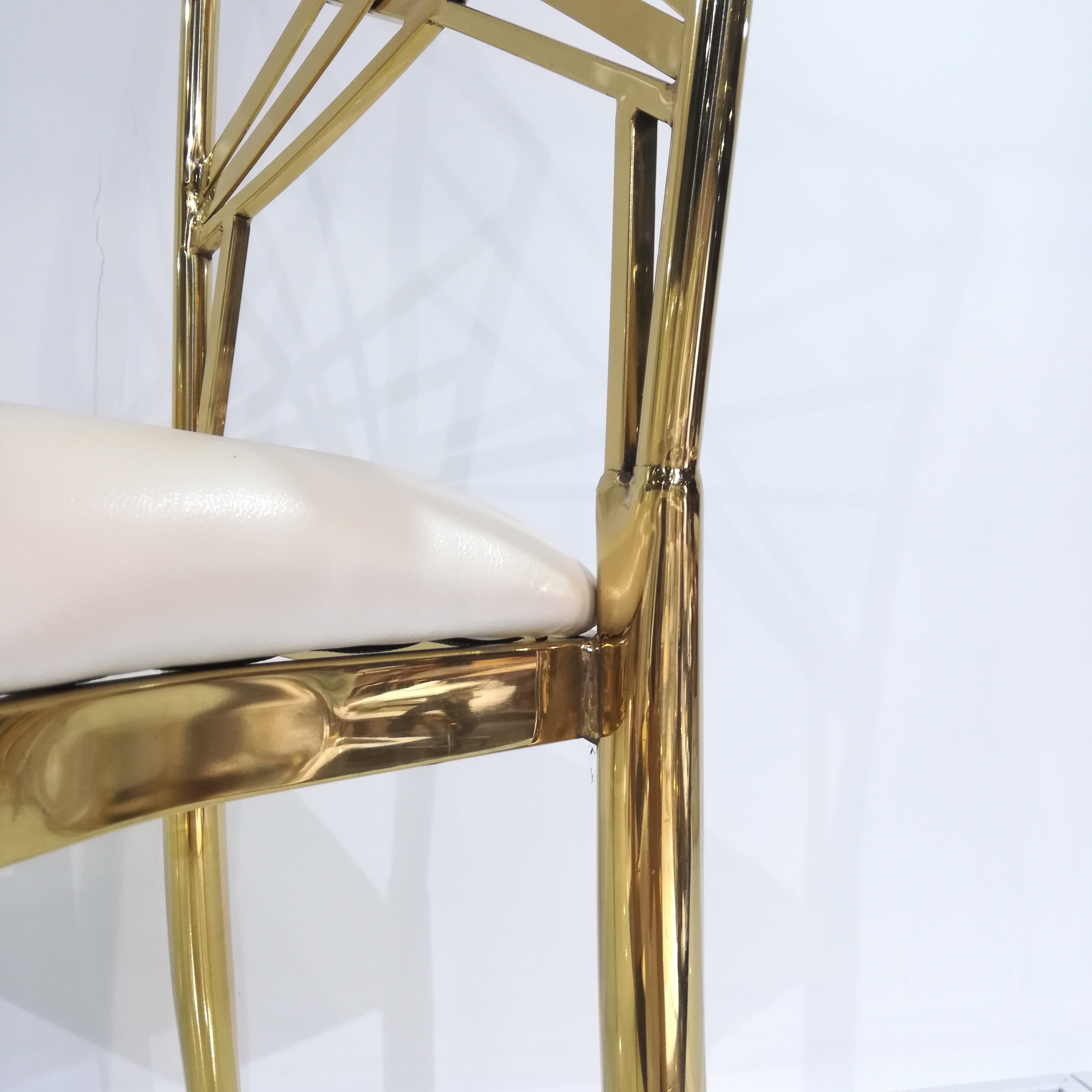 Gold Crisscross Back Dining Chair - Cream Upholstered Modern Luxury Accent Chair