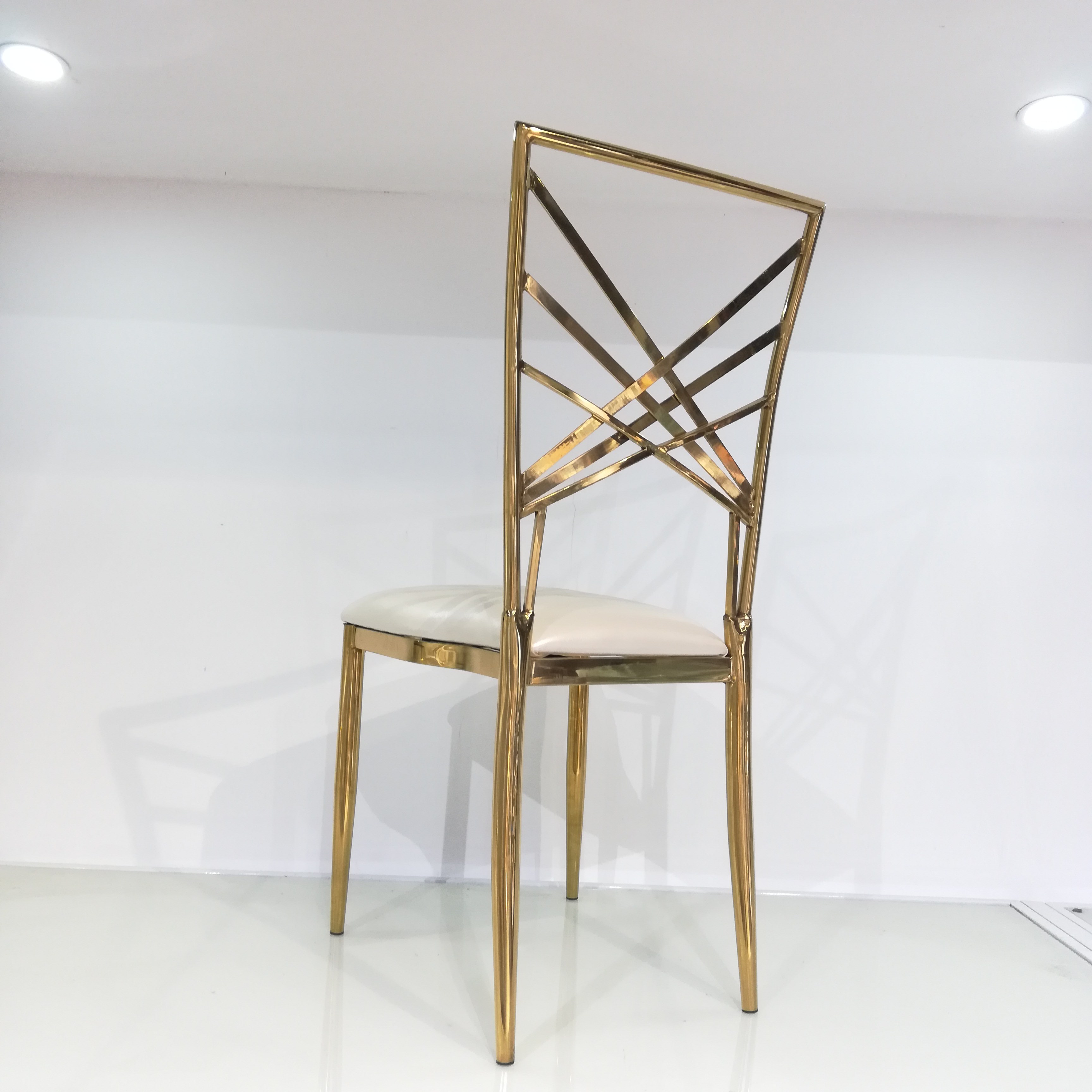 Gold Crisscross Back Dining Chair - Cream Upholstered Modern Luxury Accent Chair