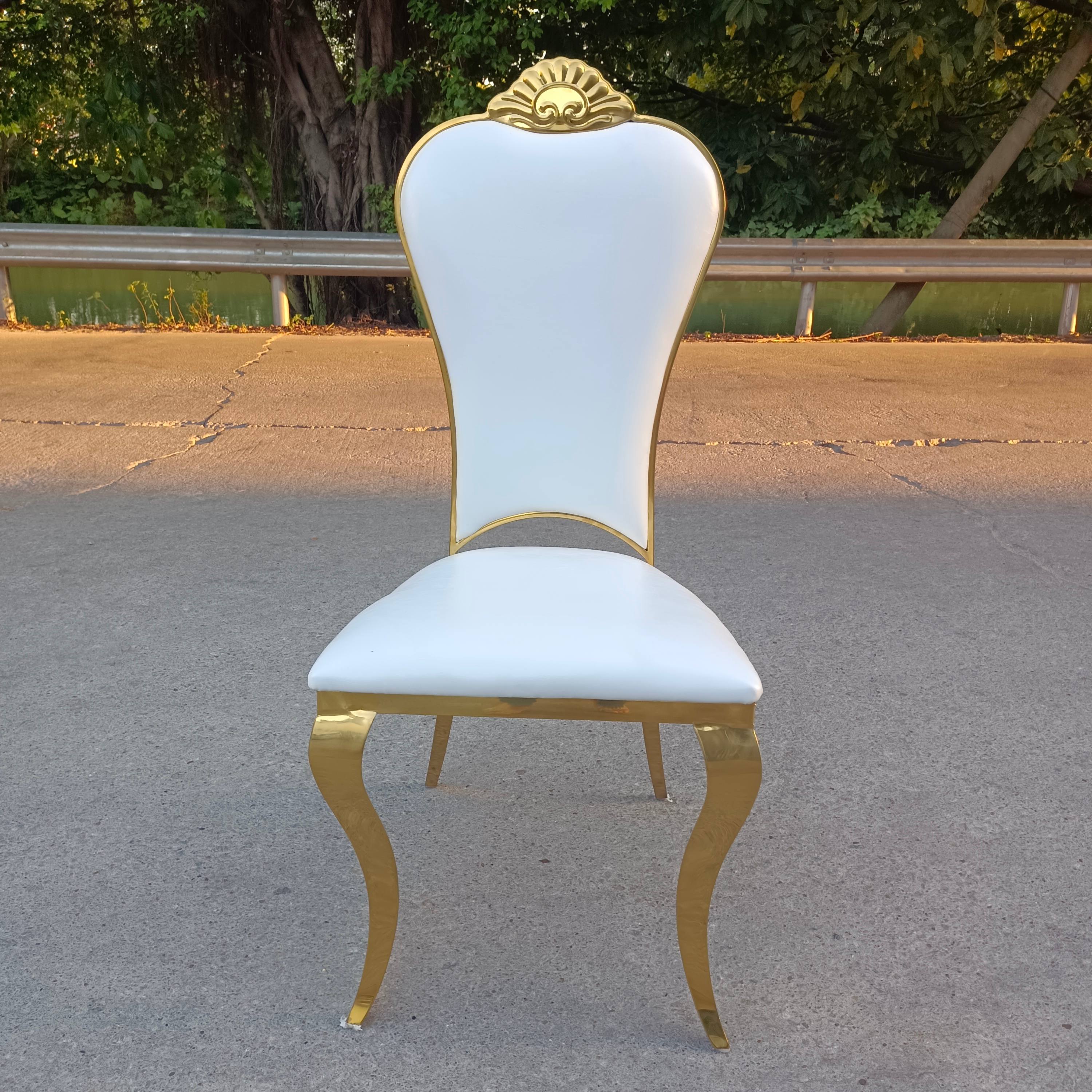 Gold Crest-Top Shield Back Cabriole Leg Dining Chair - White Upholstered Luxury Accent Chair