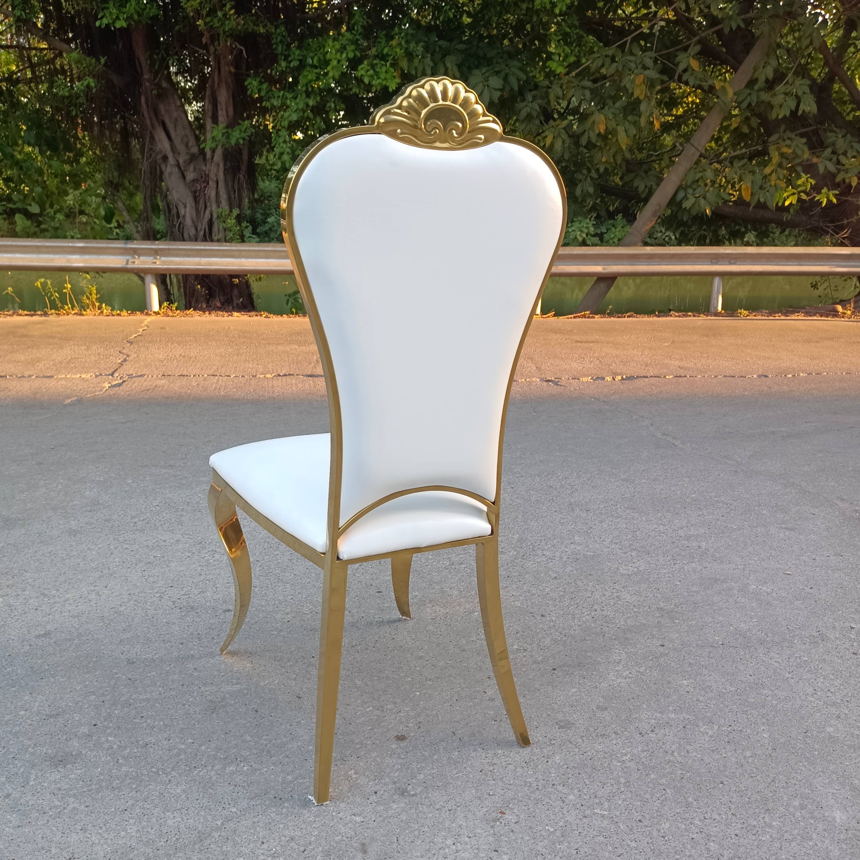 Gold Crest-Top Shield Back Cabriole Leg Dining Chair - White Upholstered Luxury Accent Chair