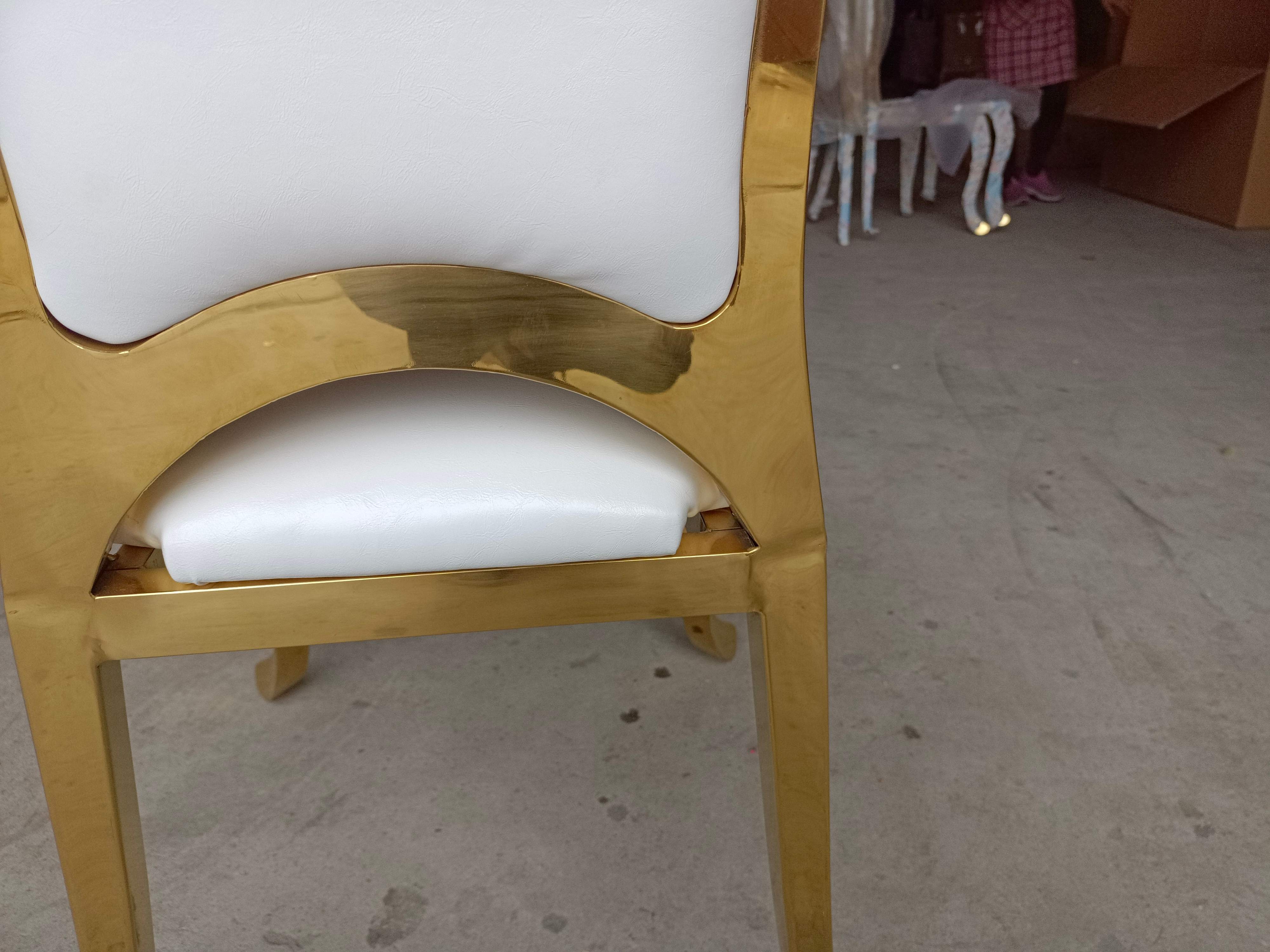 Gold Ornate Trim Crystal-Tufted Back Dining Chair - White Upholstered Luxury Accent Chair