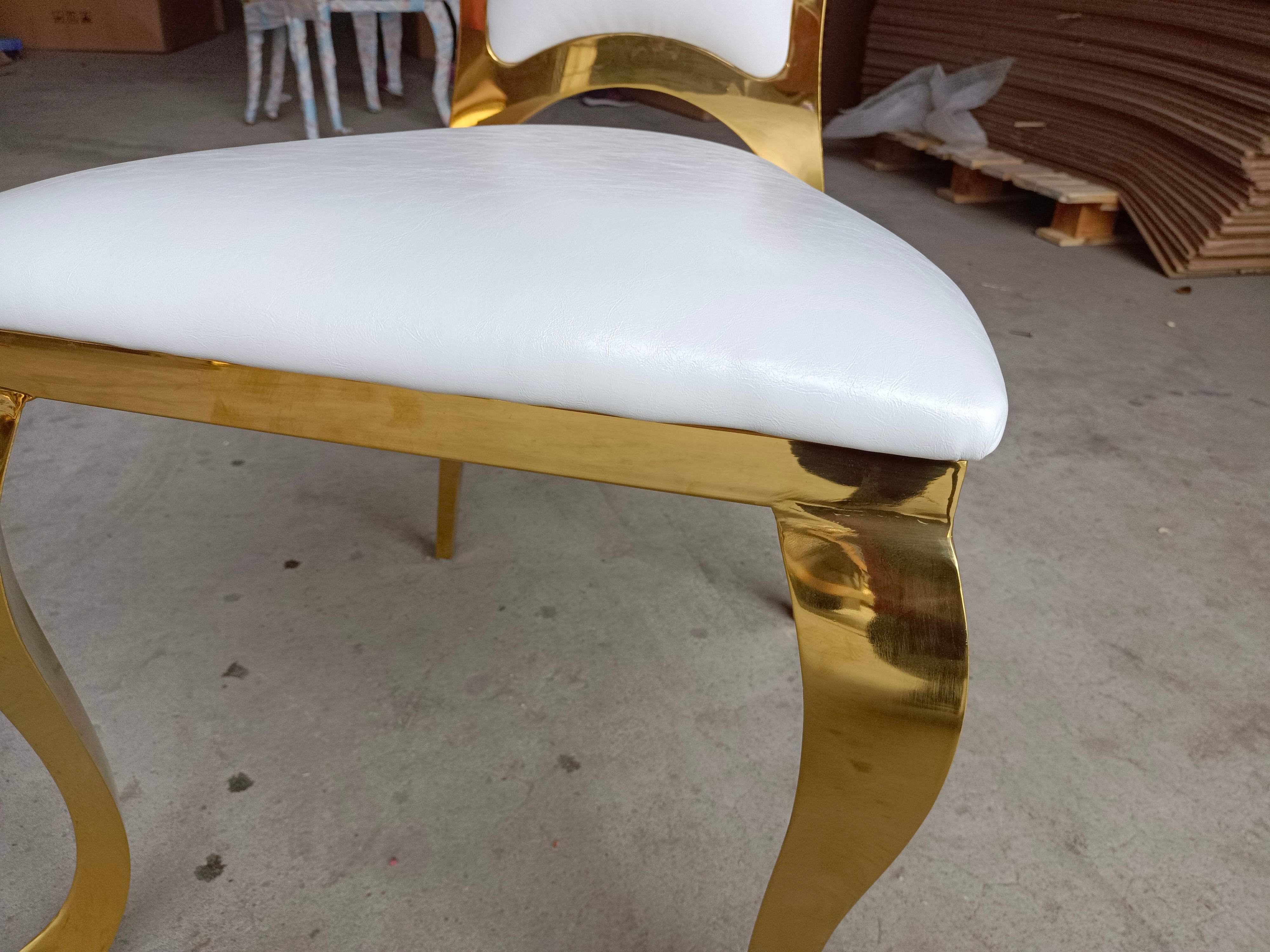 Gold Ornate Trim Crystal-Tufted Back Dining Chair - White Upholstered Luxury Accent Chair