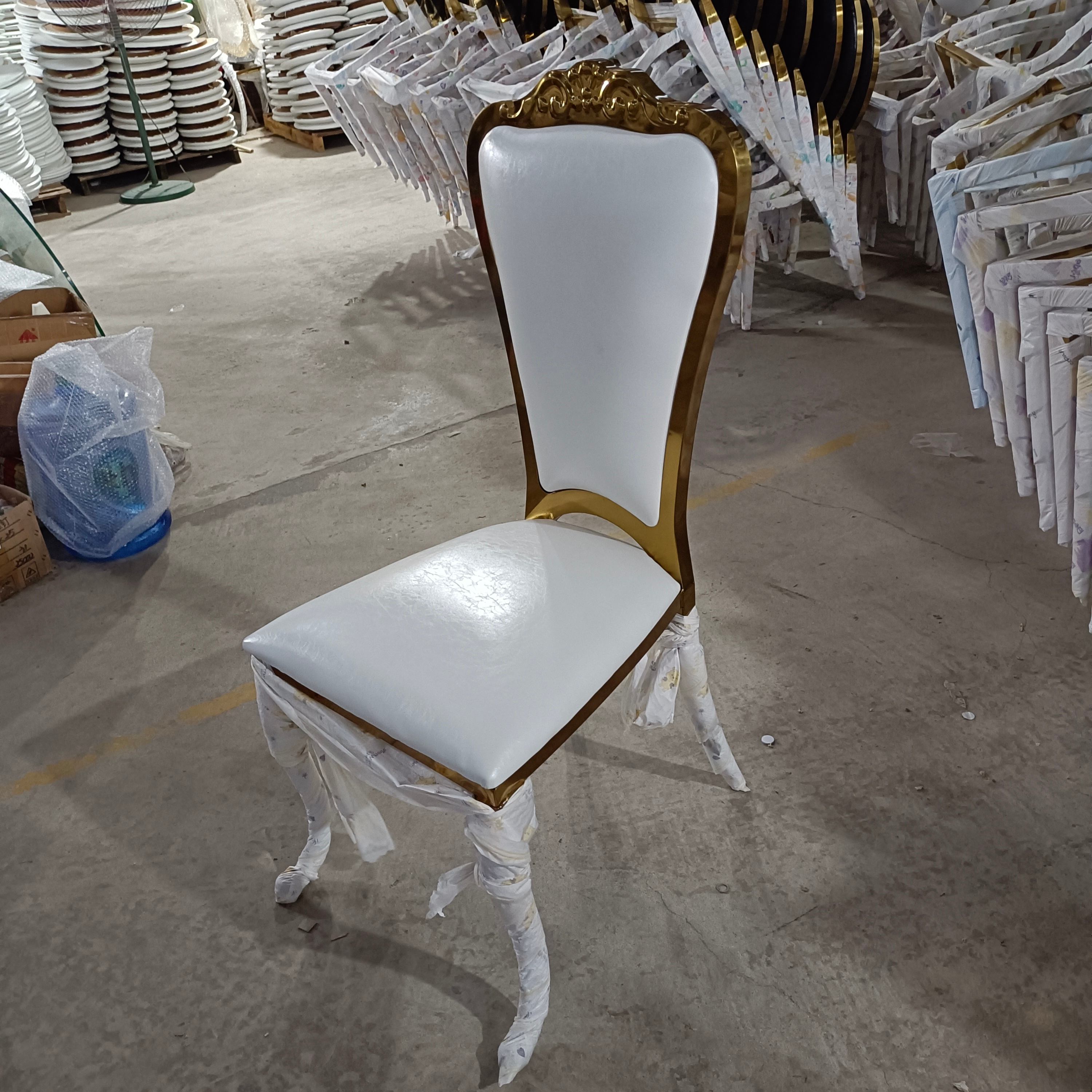 Gold Ornate Scroll Cutout Back Dining Chair - White Upholstered Luxury Accent Chair