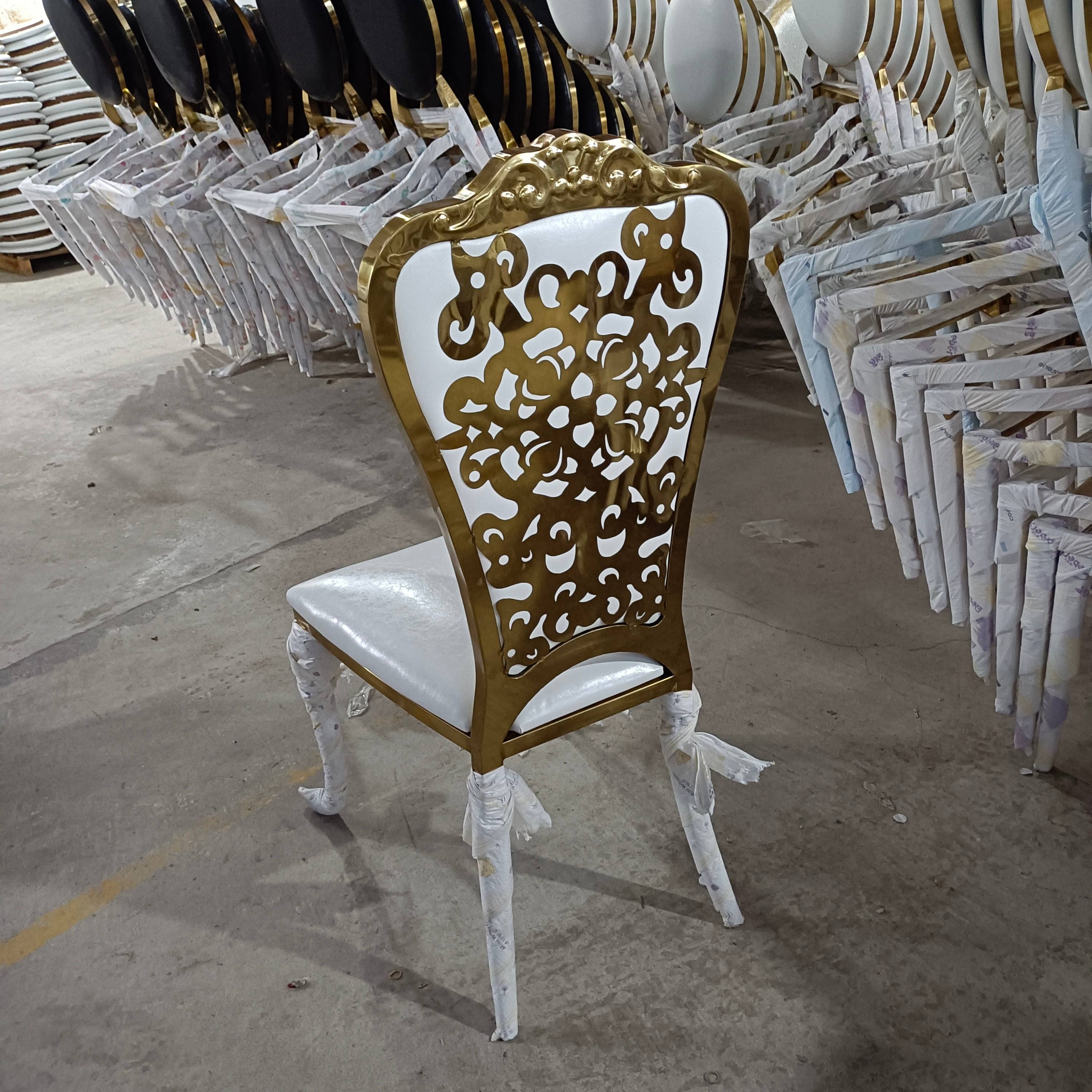 Gold Ornate Scroll Cutout Back Dining Chair - White Upholstered Luxury Accent Chair
