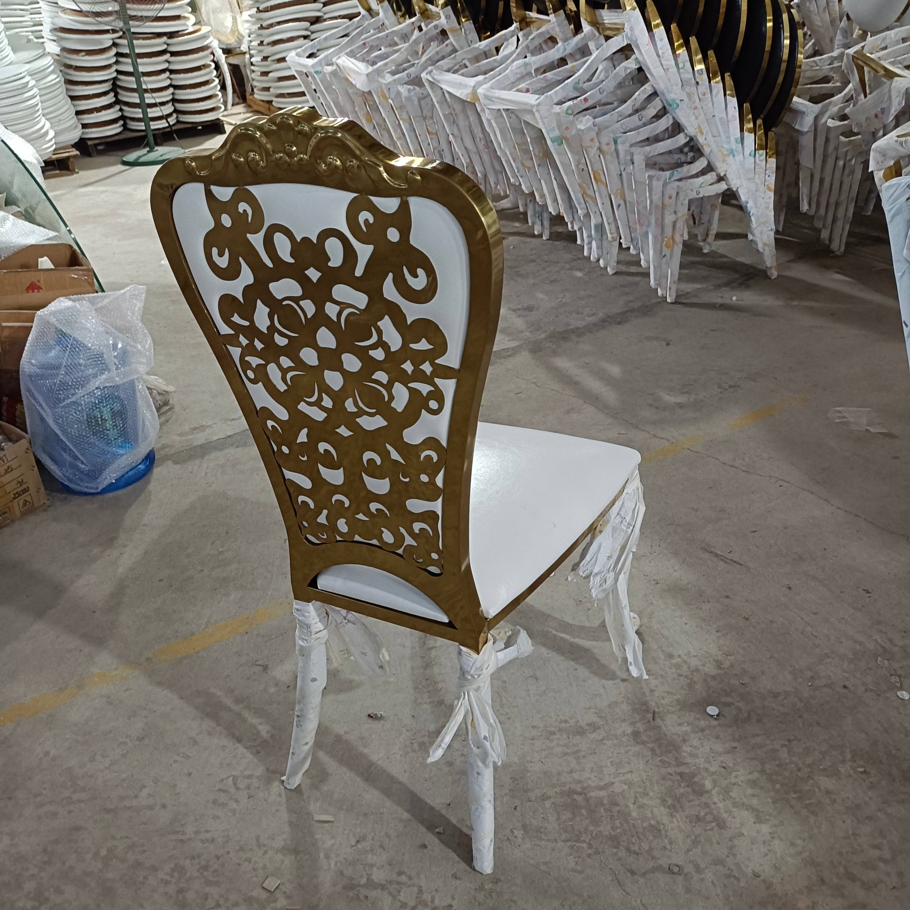 Gold Ornate Scroll Cutout Back Dining Chair - White Upholstered Luxury Accent Chair