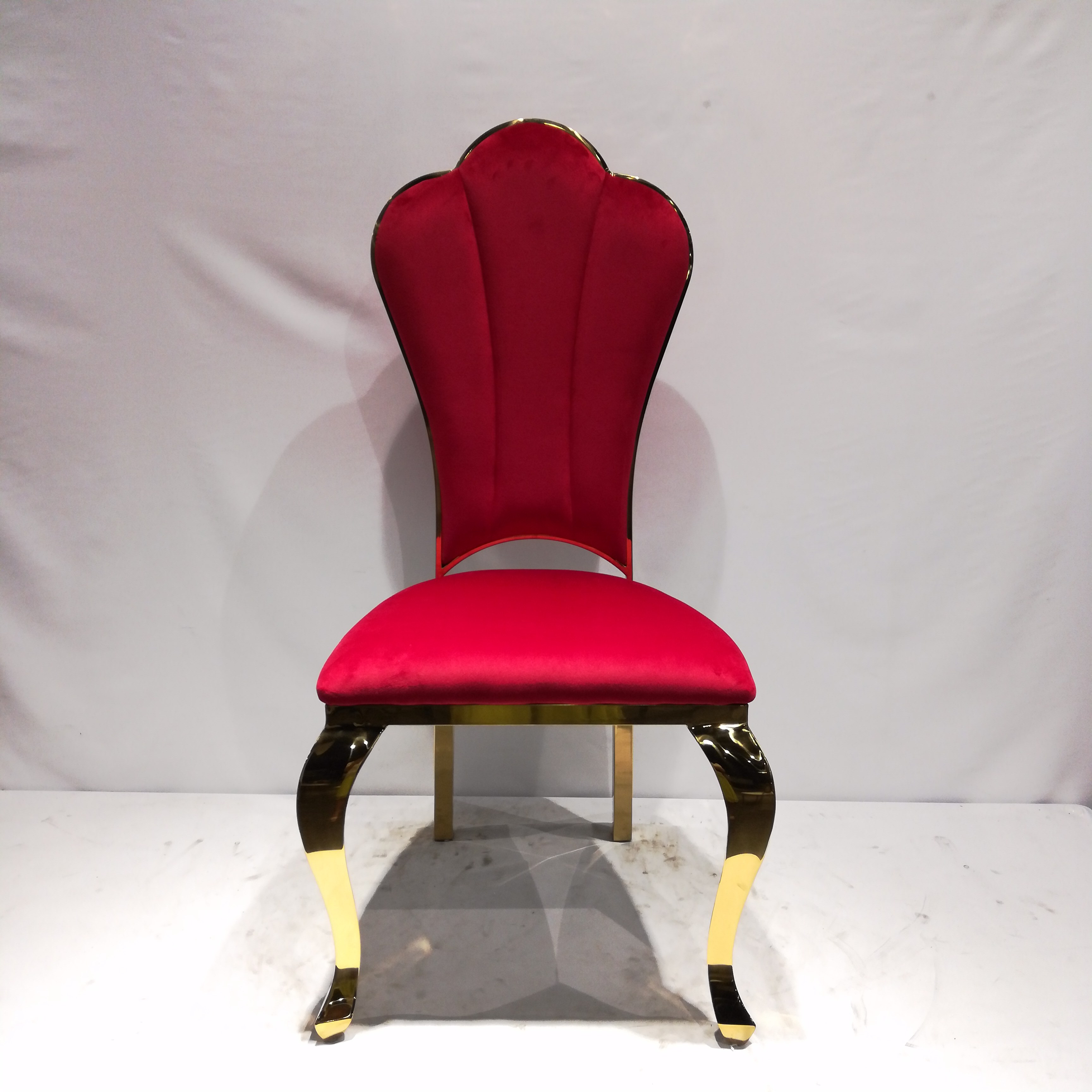 Gold Trim Red Velvet Scallop Back Dining Chair - Luxury Accent Chair