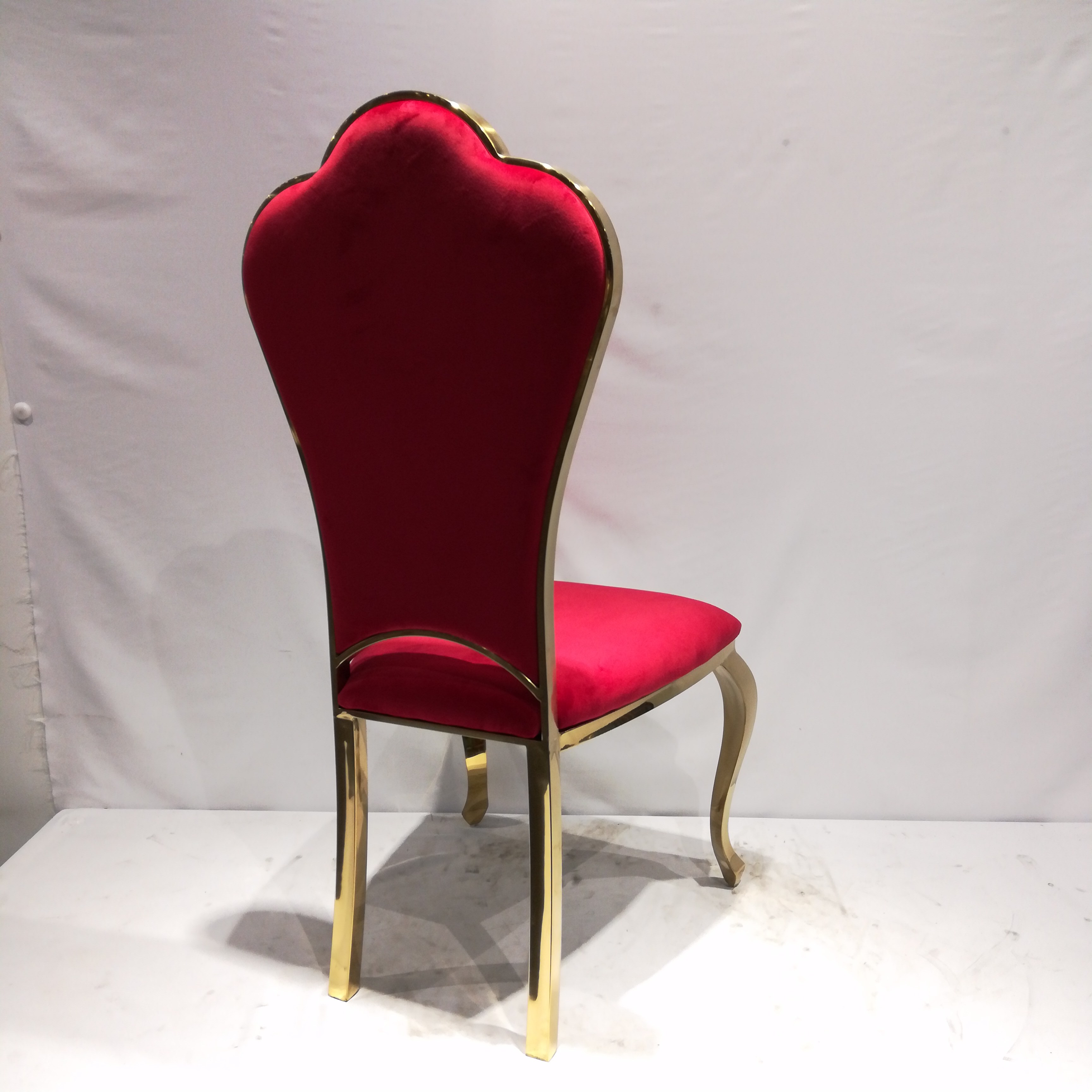 Gold Trim Red Velvet Scallop Back Dining Chair - Luxury Accent Chair