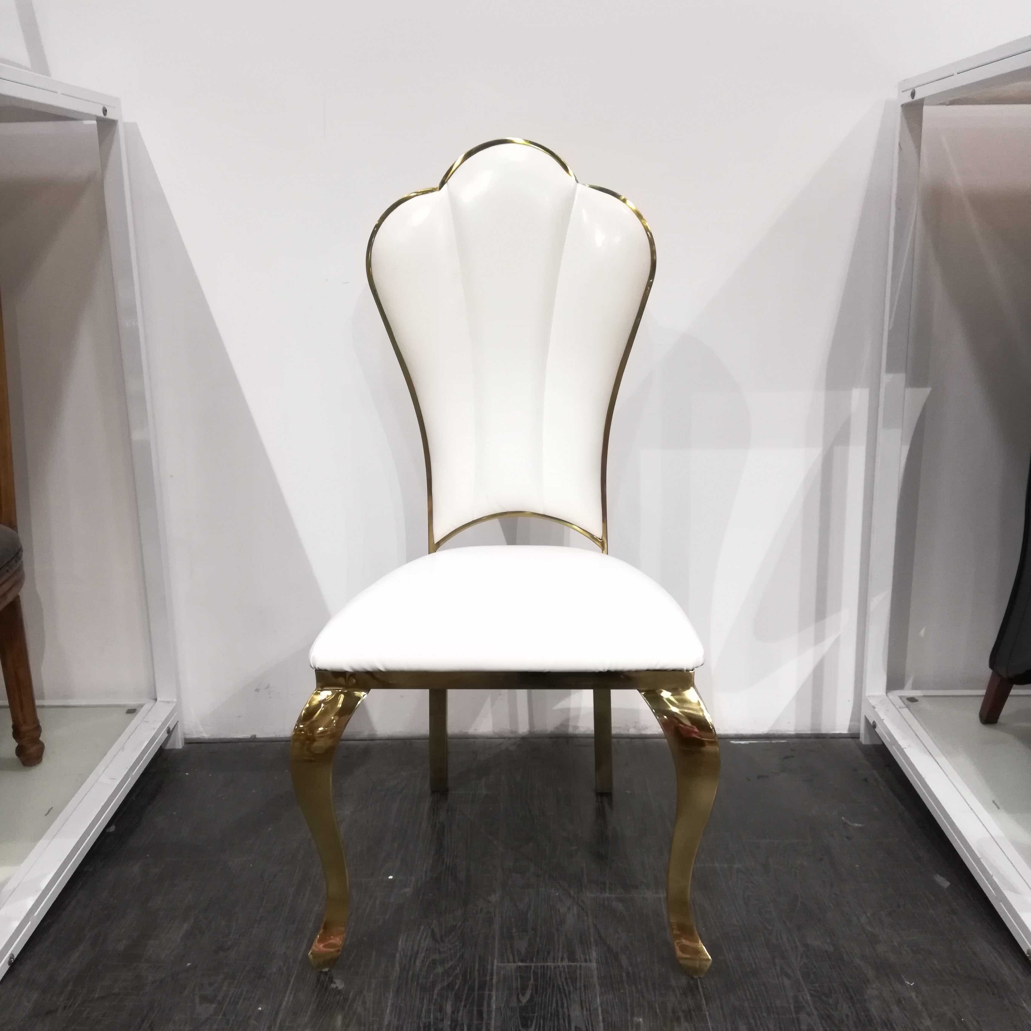 Gold Trim Red Velvet Scallop Back Dining Chair - Luxury Accent Chair