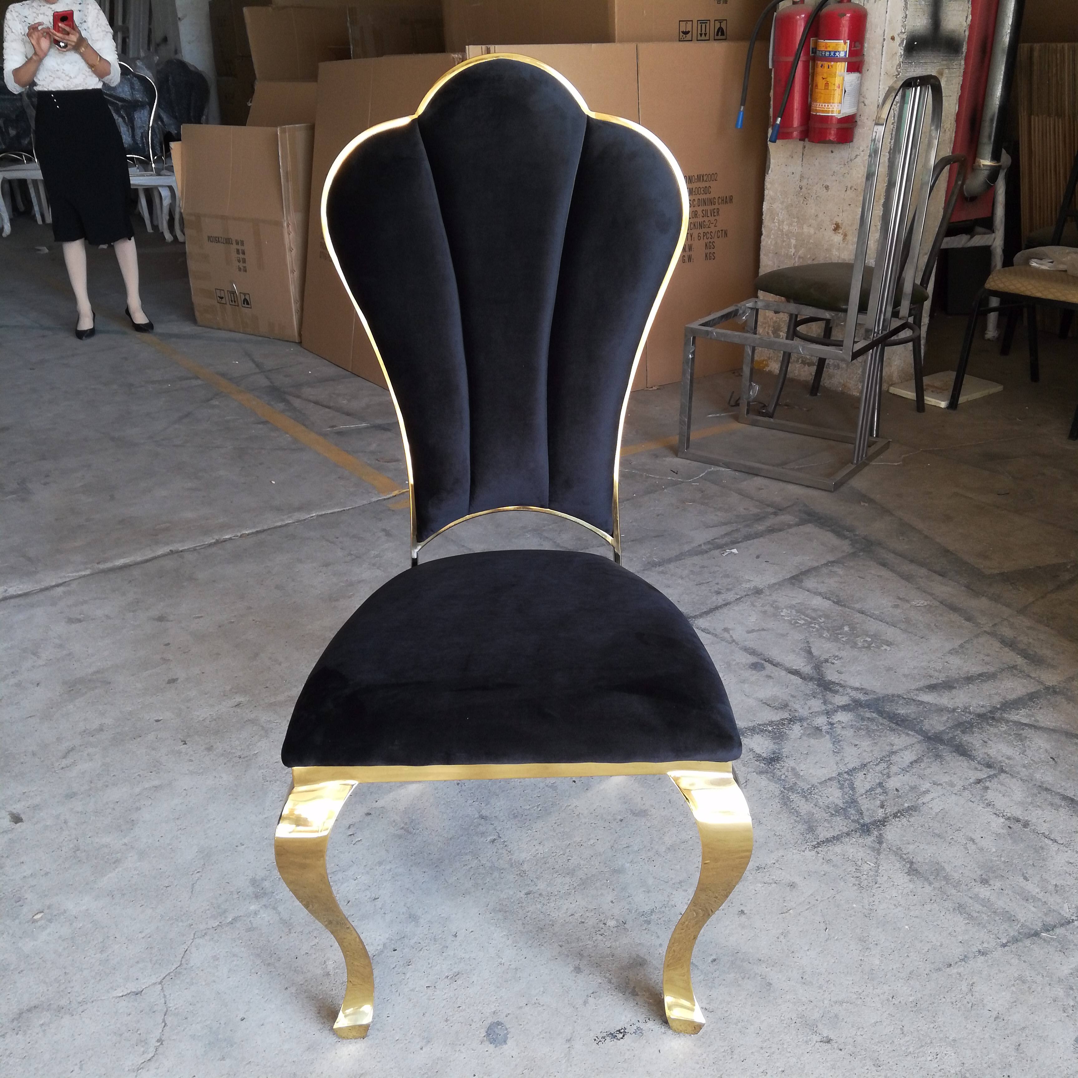 Gold Trim Red Velvet Scallop Back Dining Chair - Luxury Accent Chair
