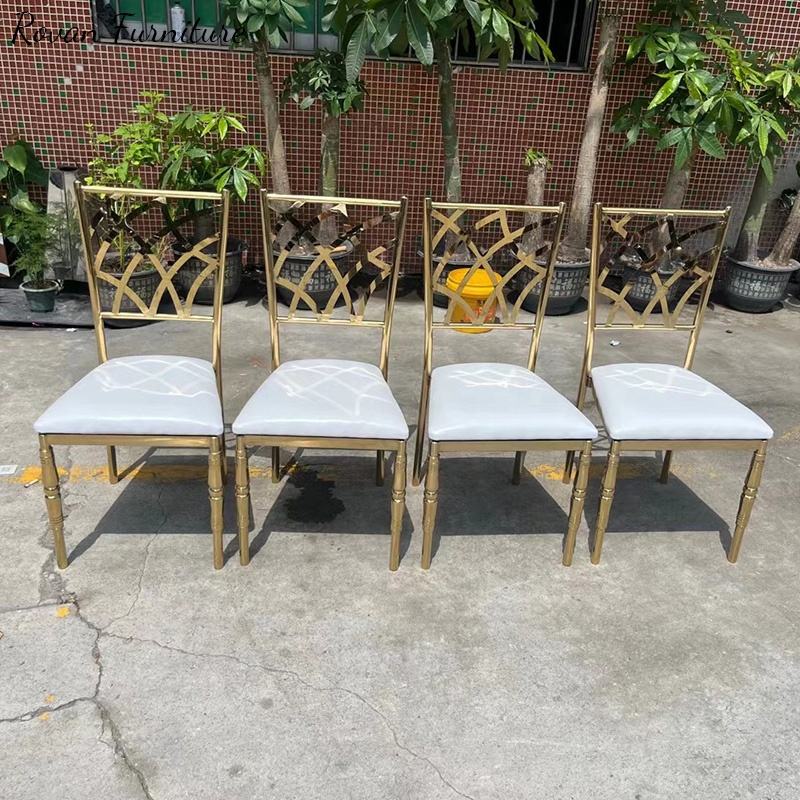 Gold Geometric Cross-Back Dining Chair - White Upholstered Luxury Accent Chair