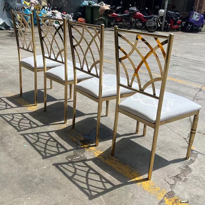 Gold Geometric Cross-Back Dining Chair - White Upholstered Luxury Accent Chair