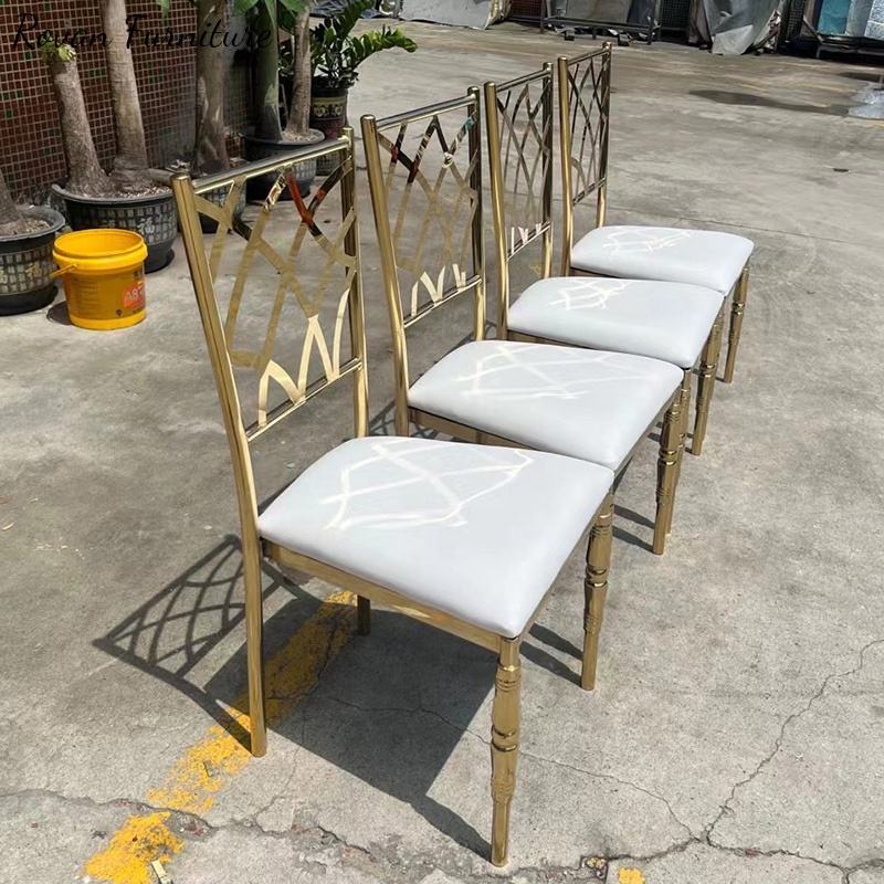 Gold Geometric Cross-Back Dining Chair - White Upholstered Luxury Accent Chair