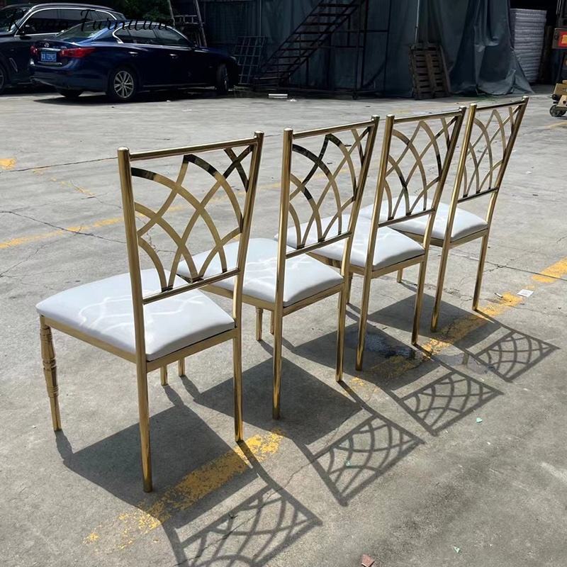 Gold Geometric Cross-Back Dining Chair - White Upholstered Luxury Accent Chair