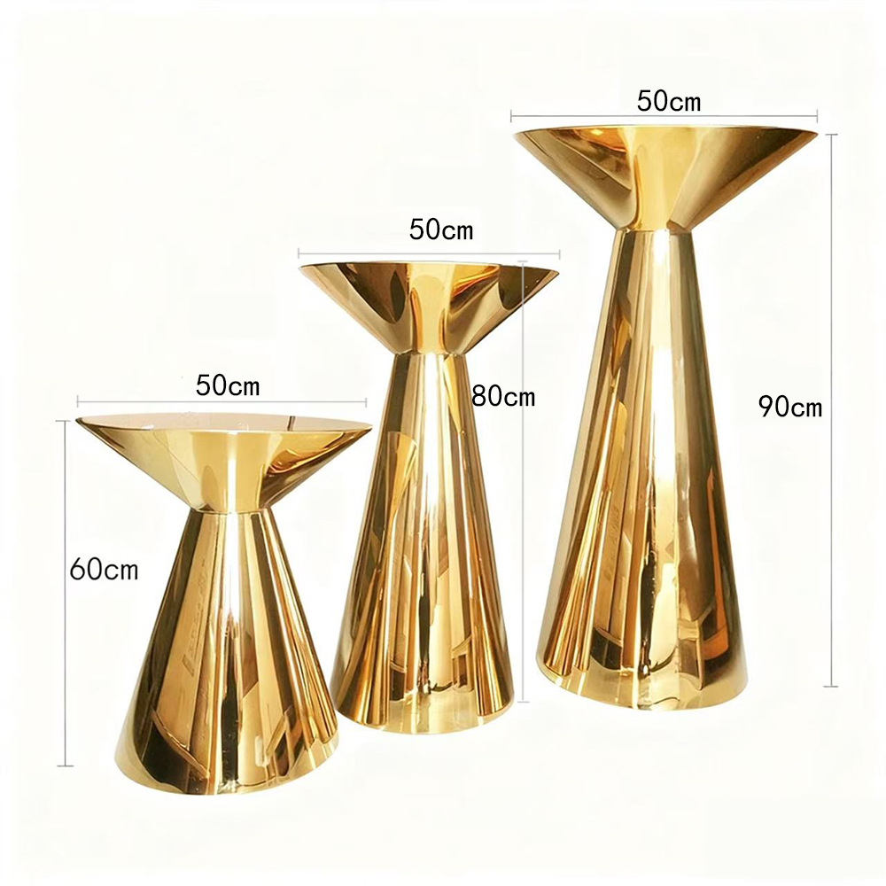 Gold Stainless Steel Round Coffee Side Table with Tapered Pedestal Base