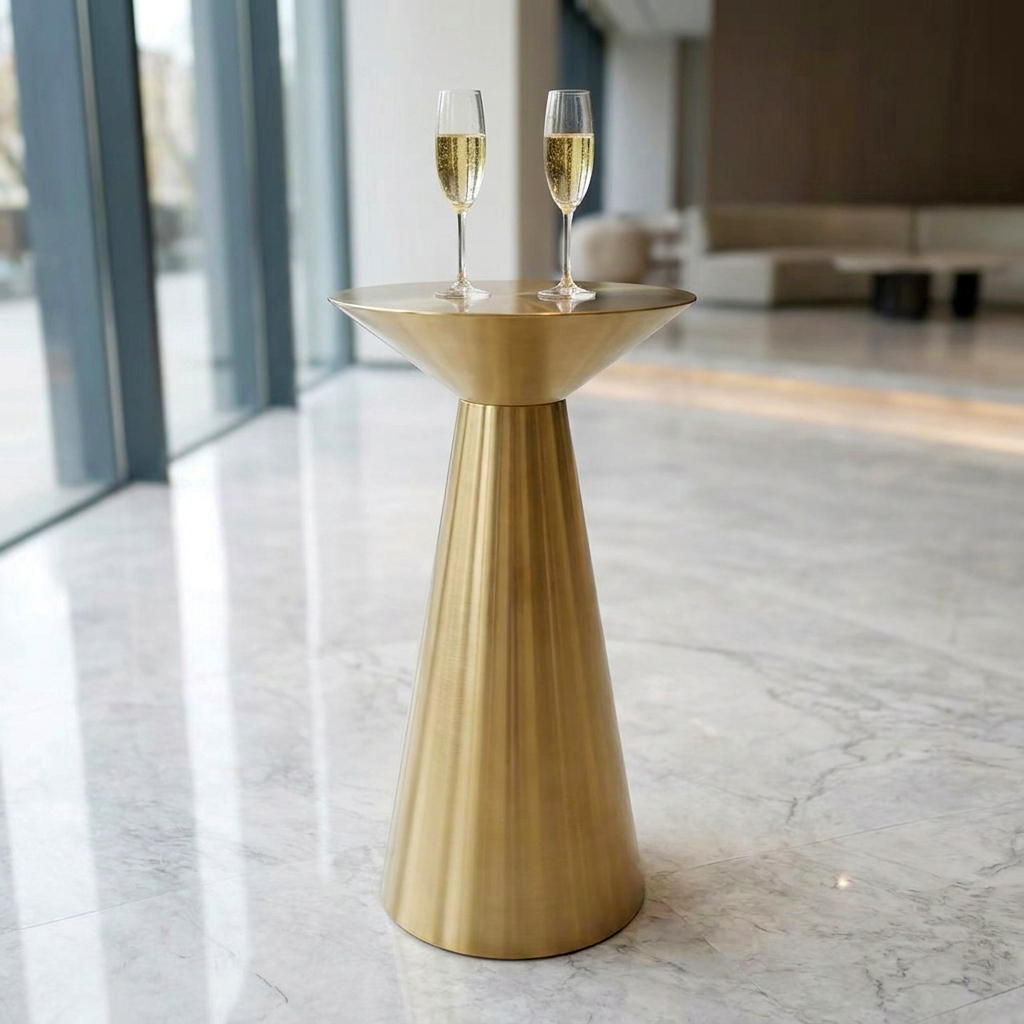 Gold Stainless Steel Round Coffee Side Table with Tapered Pedestal Base