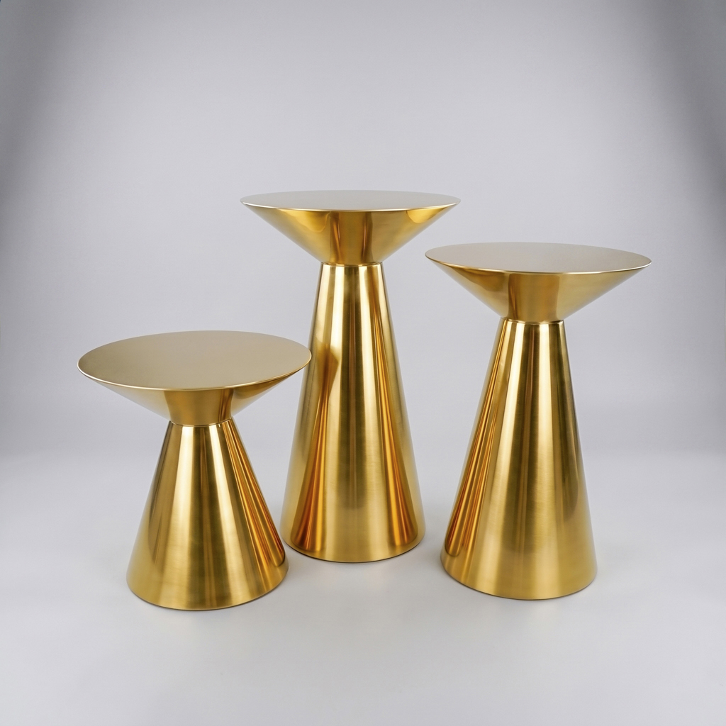 Gold Stainless Steel Round Coffee Side Table with Tapered Pedestal Base