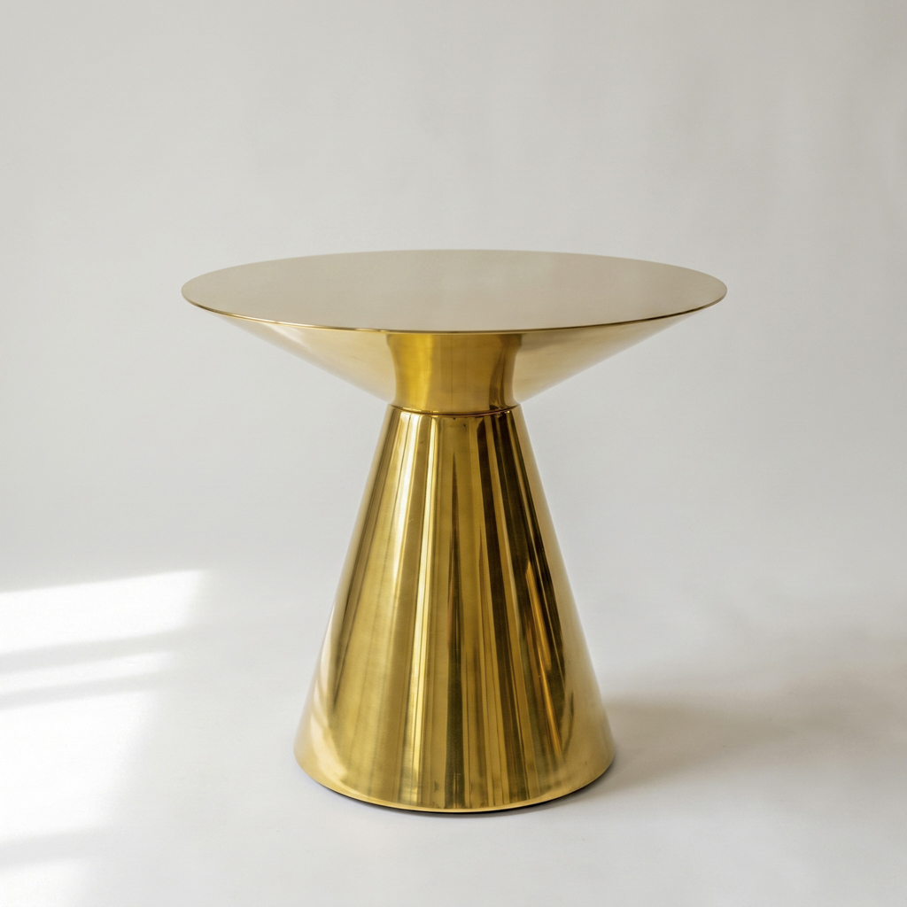 Gold Stainless Steel Round Coffee Side Table with Tapered Pedestal Base