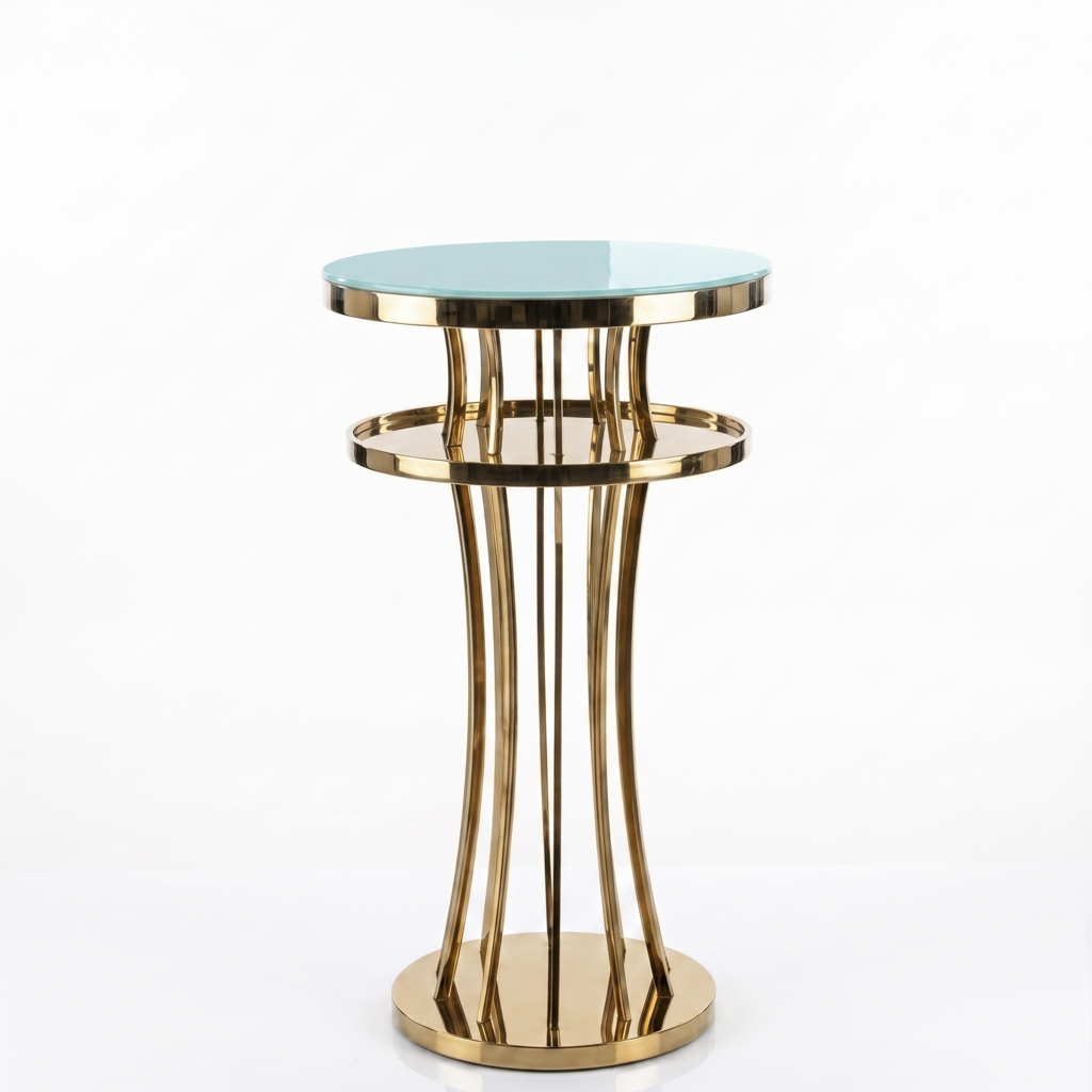 Gold Stainless Steel Bar Table with Vertical Textured Pedestal Base