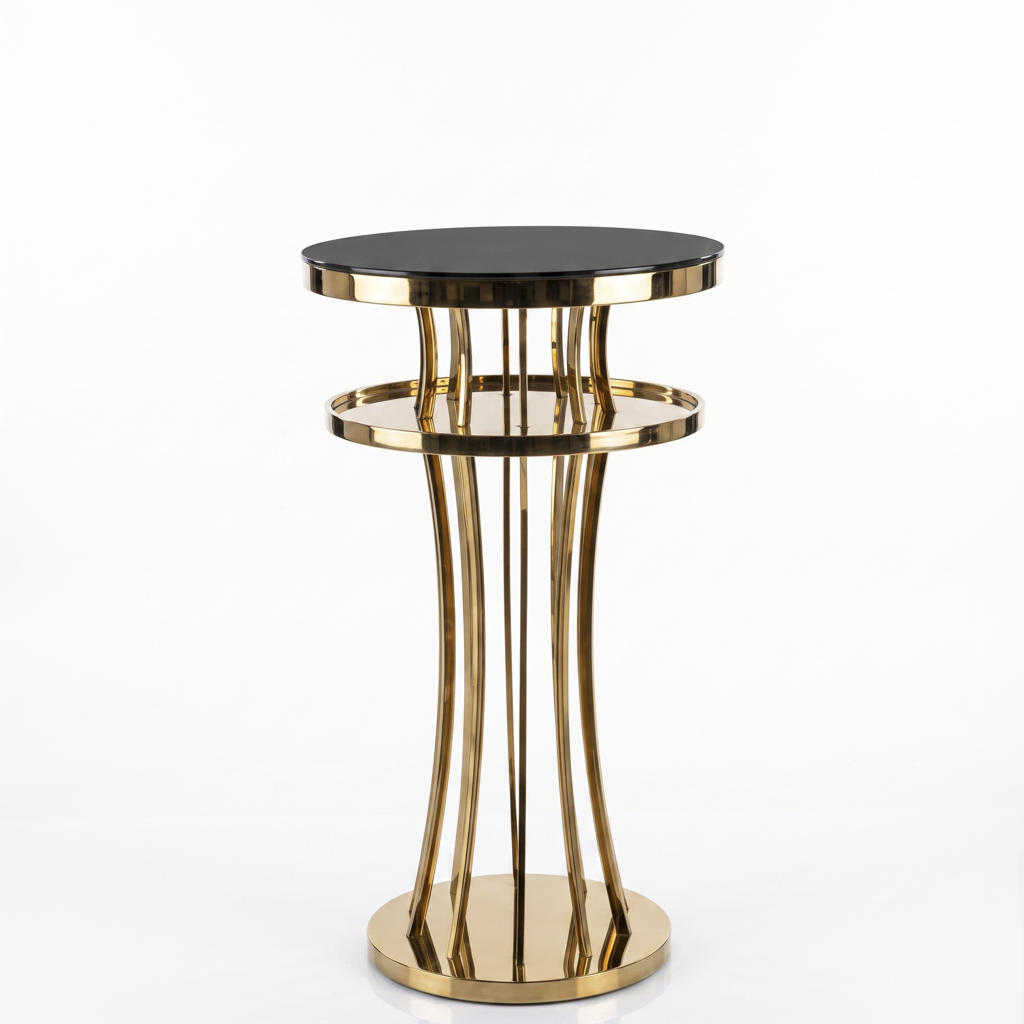 Gold Stainless Steel Bar Table with Vertical Textured Pedestal Base
