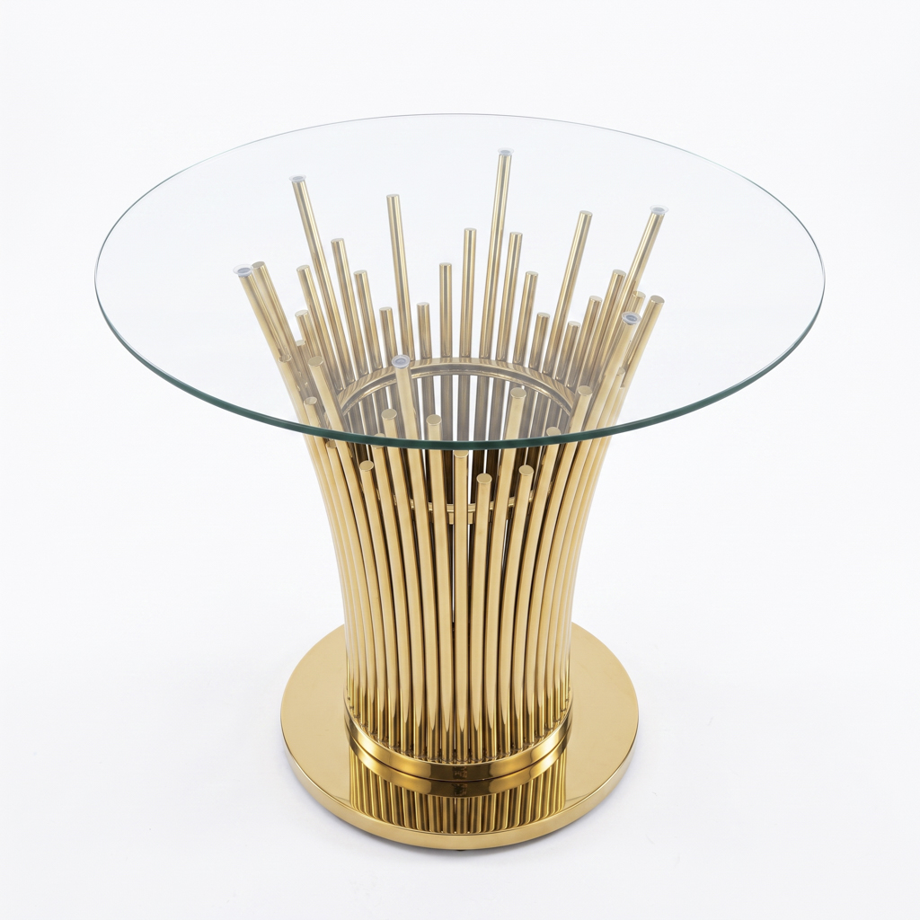 Round Glass Side Table with Vertical Cluster Rod Stainless Steel Base