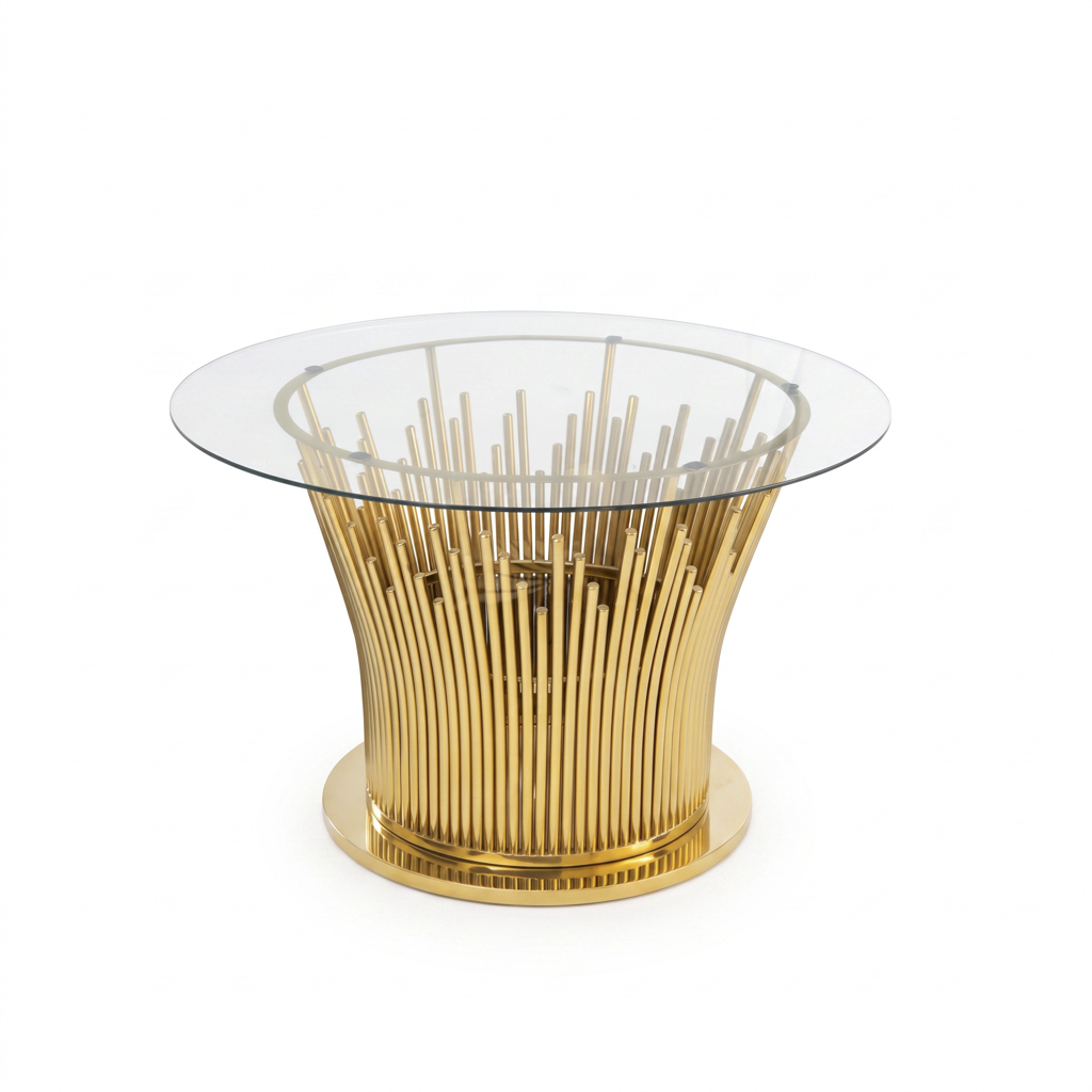 Round Glass Side Table with Vertical Cluster Rod Stainless Steel Base