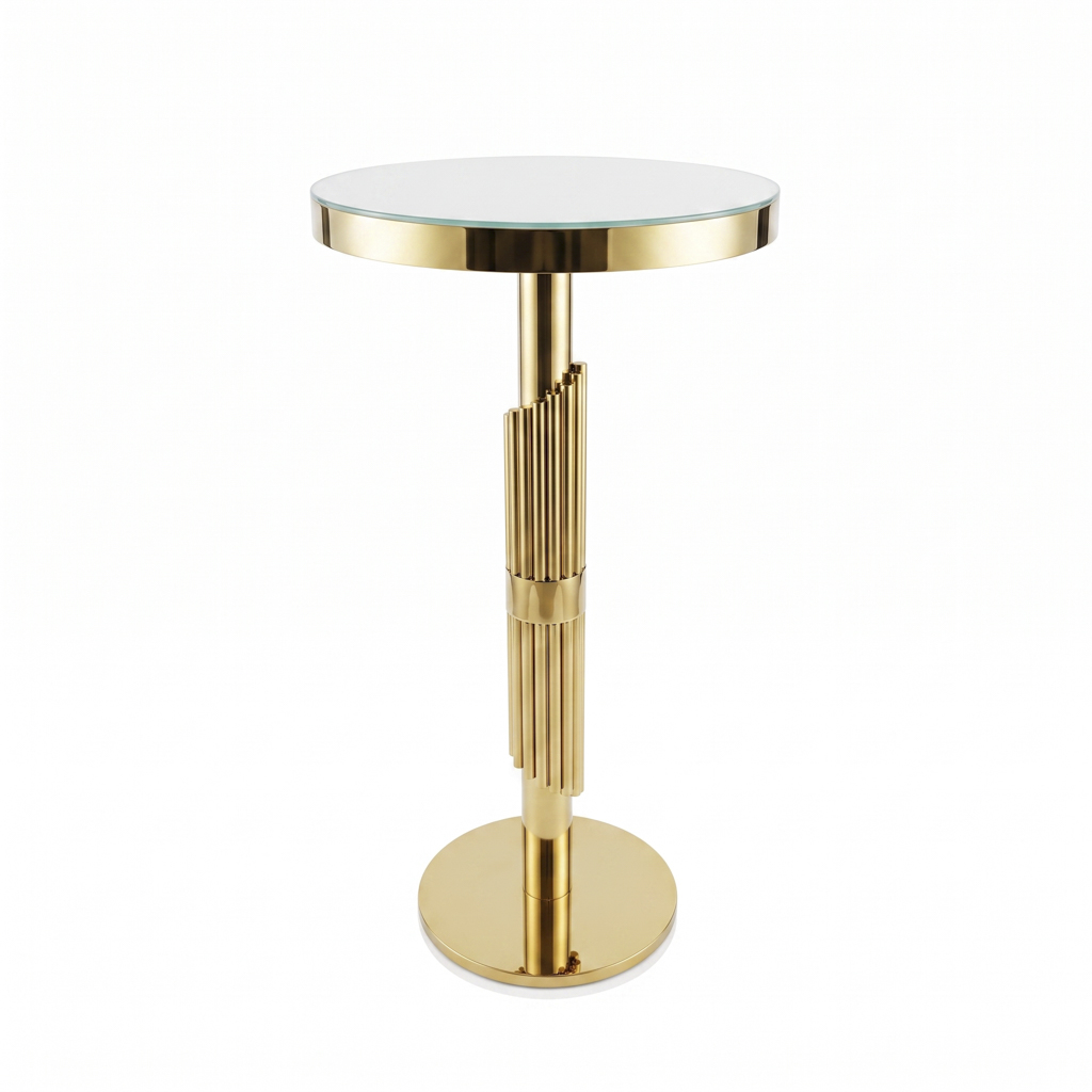 Vertical Textured Column Tall Round Side Table – Stainless Steel Frame