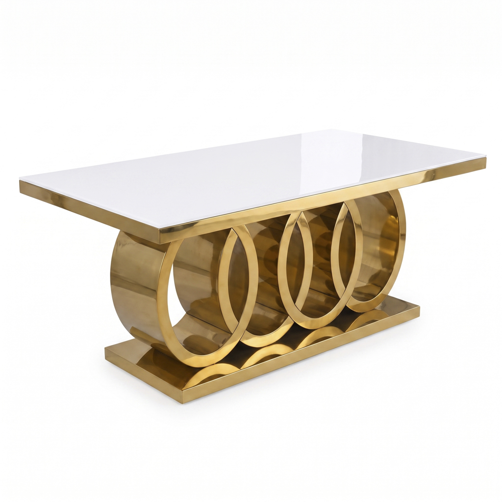 Modern Sculptural Rectangular Dining Table – Gold Stainless Steel Artistic Base