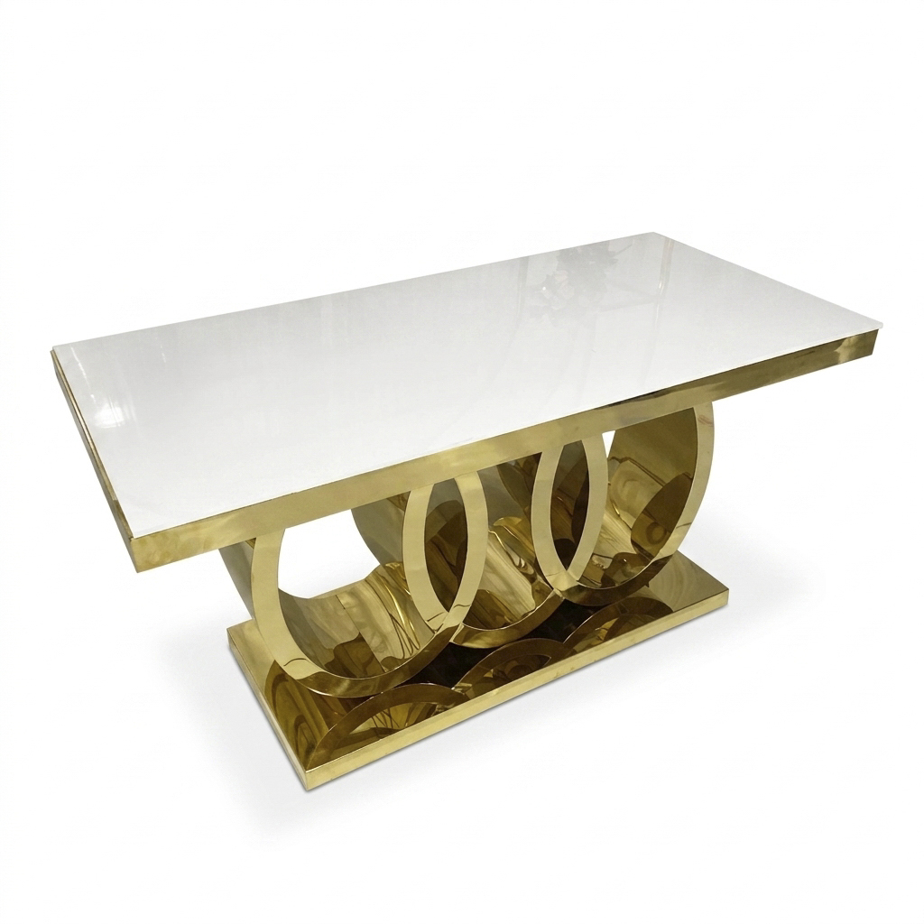 Modern Sculptural Rectangular Dining Table – Gold Stainless Steel Artistic Base
