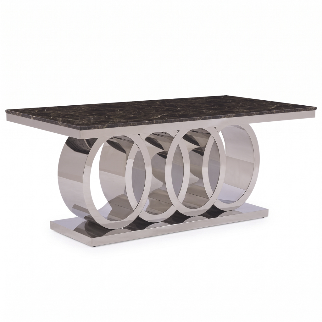Modern Sculptural Rectangular Dining Table – Gold Stainless Steel Artistic Base