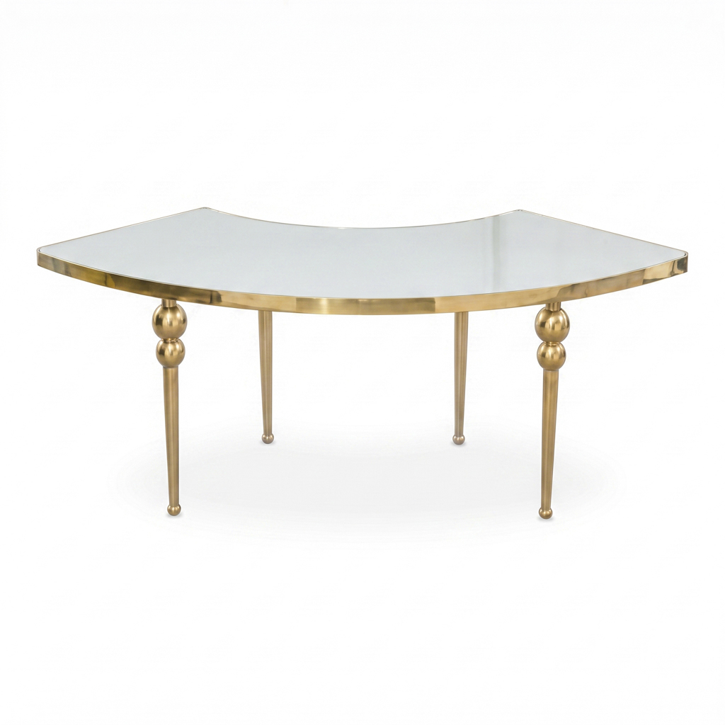 Gold Beaded Leg Serpentine Banquet Table – Curved & Round Event Table
