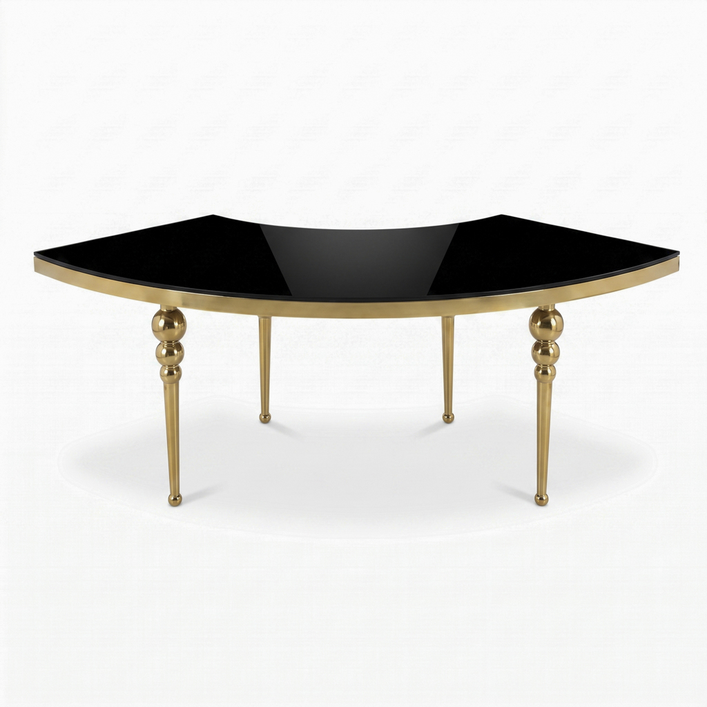 Gold Beaded Leg Serpentine Banquet Table – Curved & Round Event Table