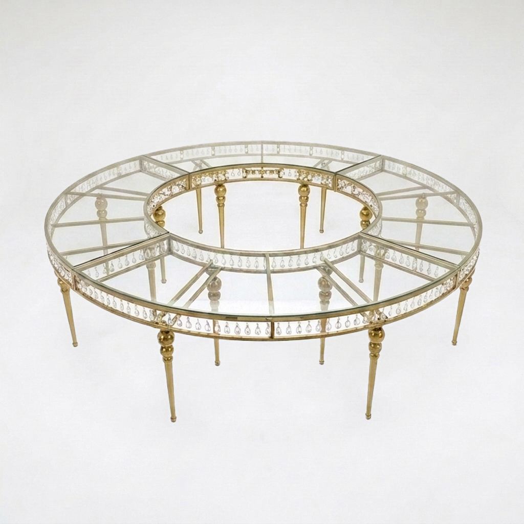Gold Beaded Leg Serpentine Banquet Table – Curved & Round Event Table